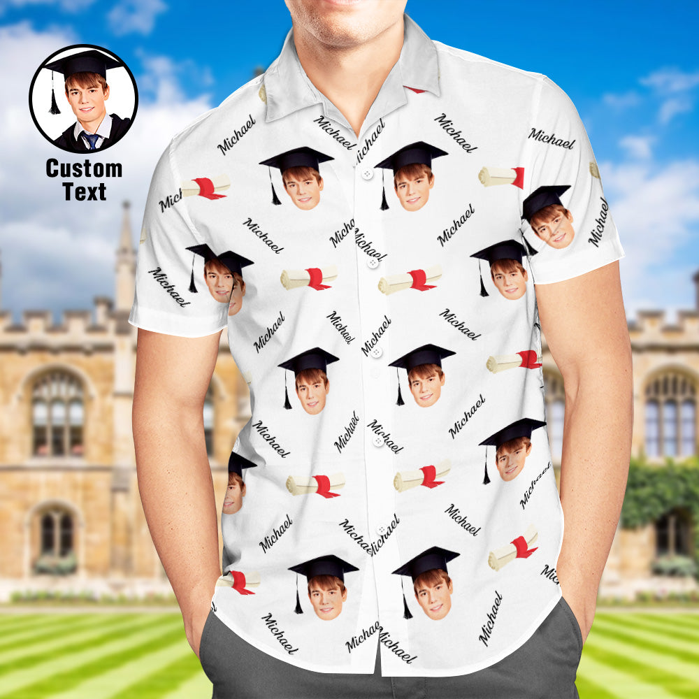 Custom Graduation Hawaiian Shirt with Face and Name Personalized Graduation Party Men's Aloha Shirts - MyHawaiianShirts