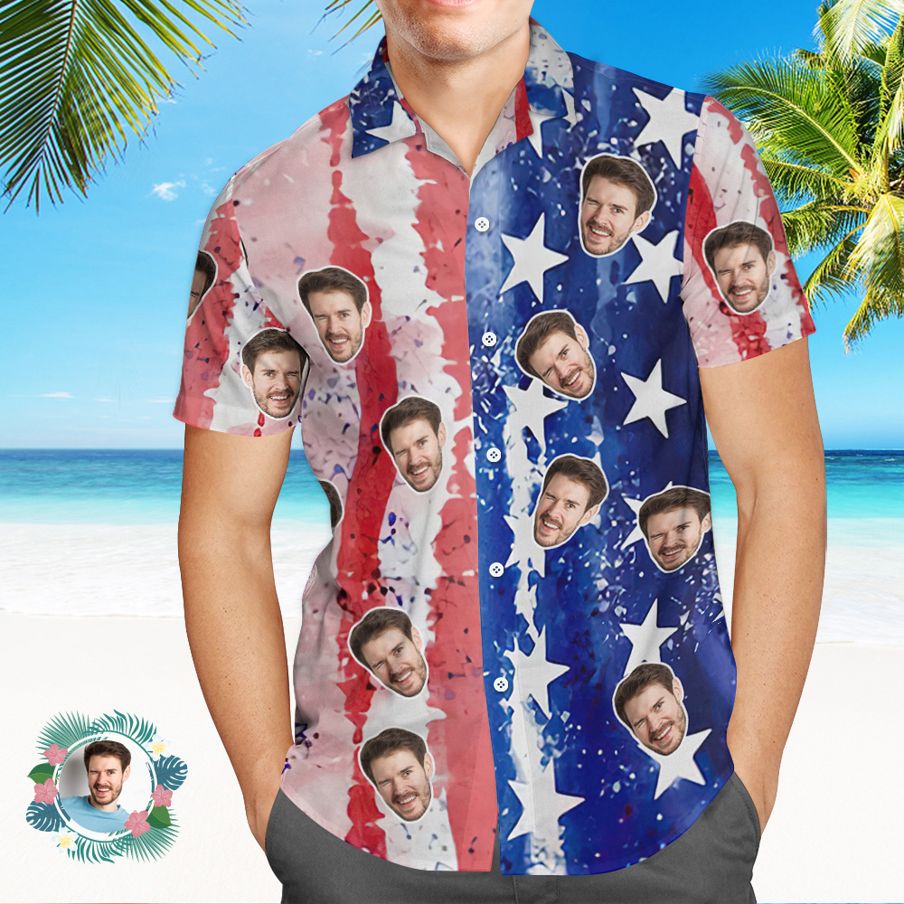 Custom Hawaiian Shirts Personalized Face Patriotic Casual Shirts Independence Day Shirts