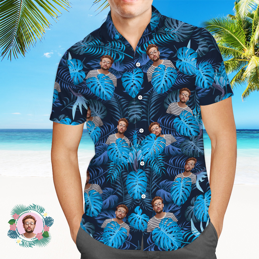 Vintage Custom Men Hawaiian Shirts With Hawaiian Style Pattern Photo Beach Shirts For Him - MyFaceTshirt