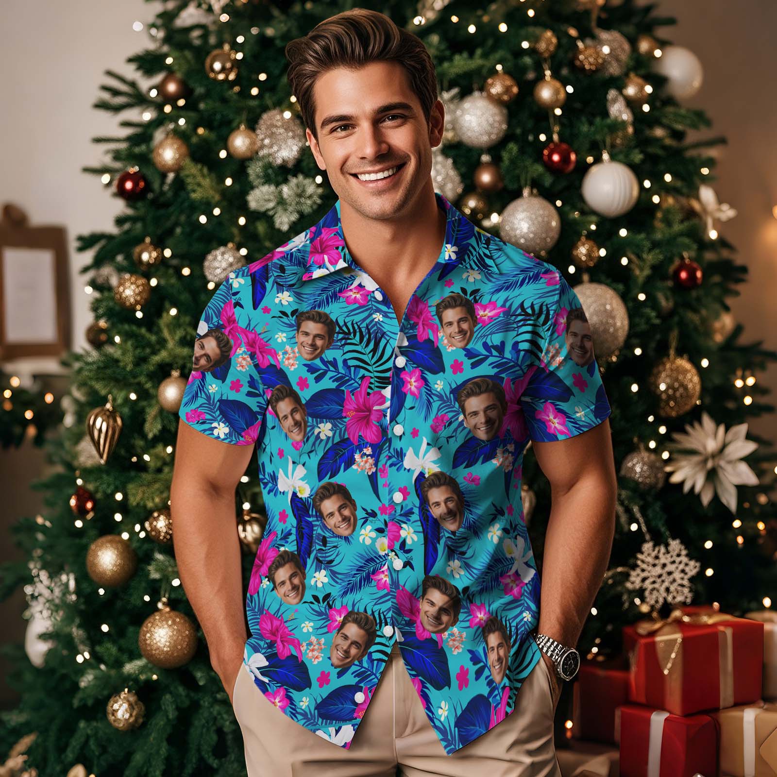 Custom Hawaiian Shirt With Face Personalized Hawaiian Shirt Logo All Over Print Hawaiian Shirt For Men