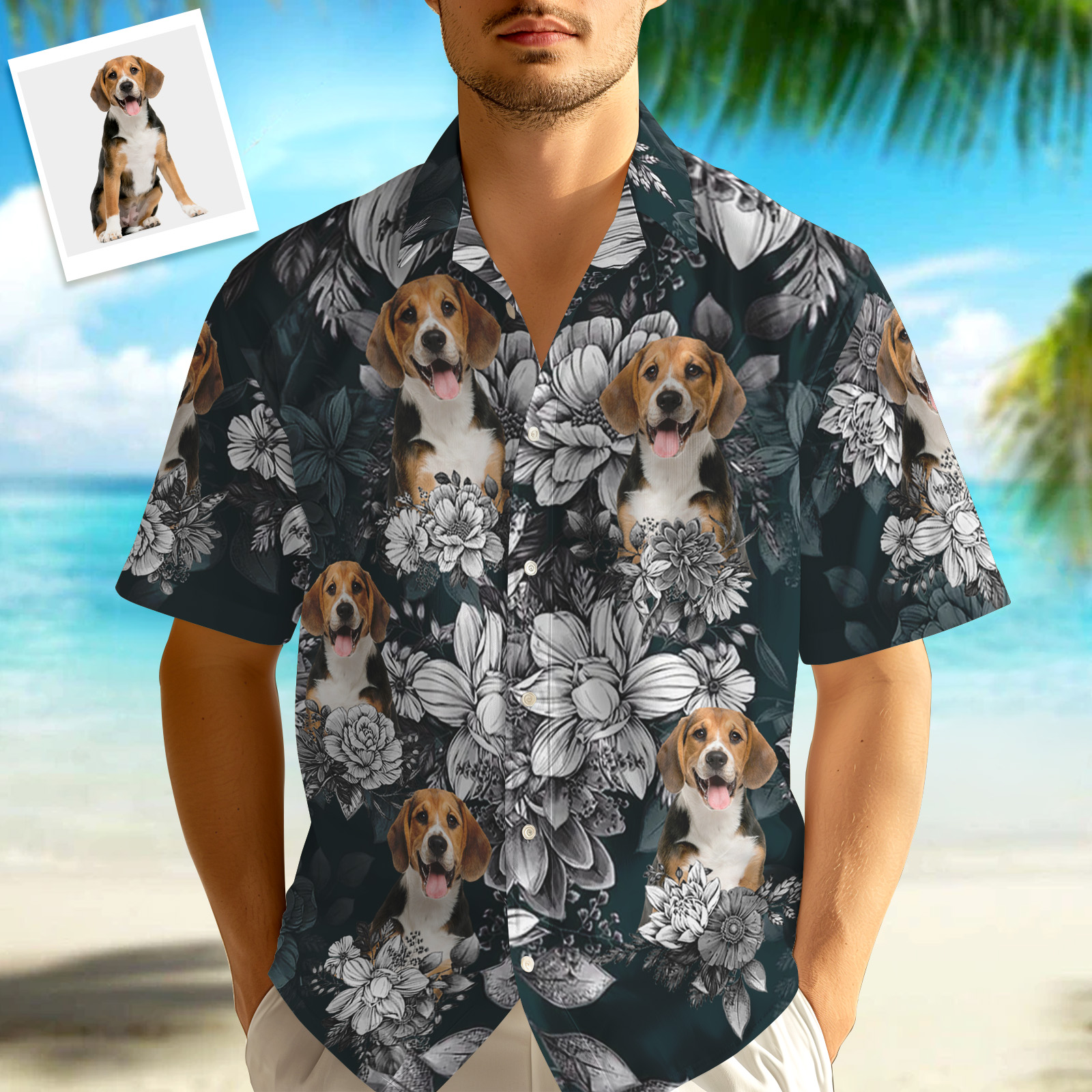 Custom Hawaiian Shirt With Pet Face Personalized Rose Hawaiian Shirt All Over Print Hawaiian Shirt For Men