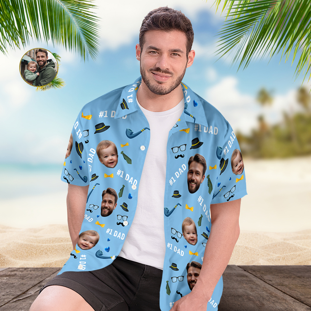 Father Custom Face With Exotic Tiki Pattern Personalized Photo Hawaiian Shirt - MyFaceTshirt