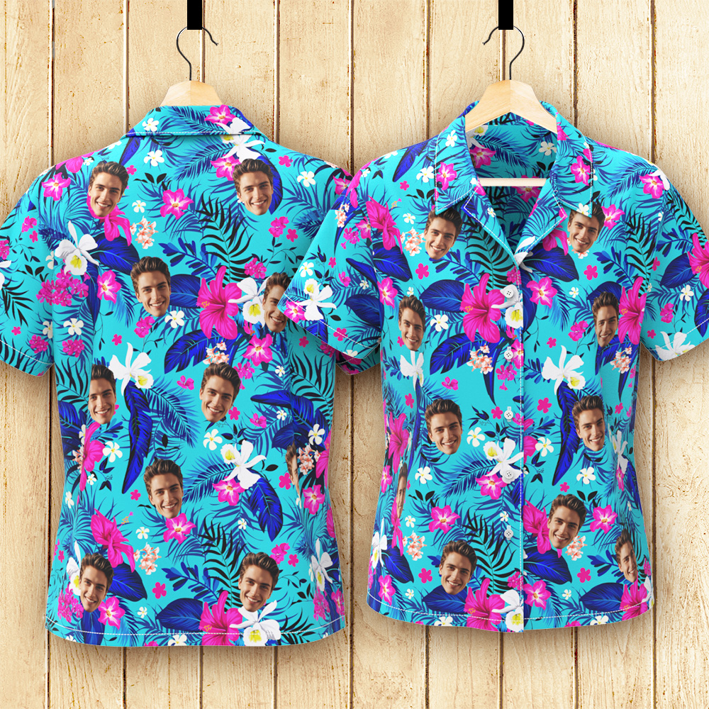 Custom Hawaiian Shirt With Face Personalized Hawaiian Shirt Logo All Over Print Pink Flower Hawaiian Shirt For Her