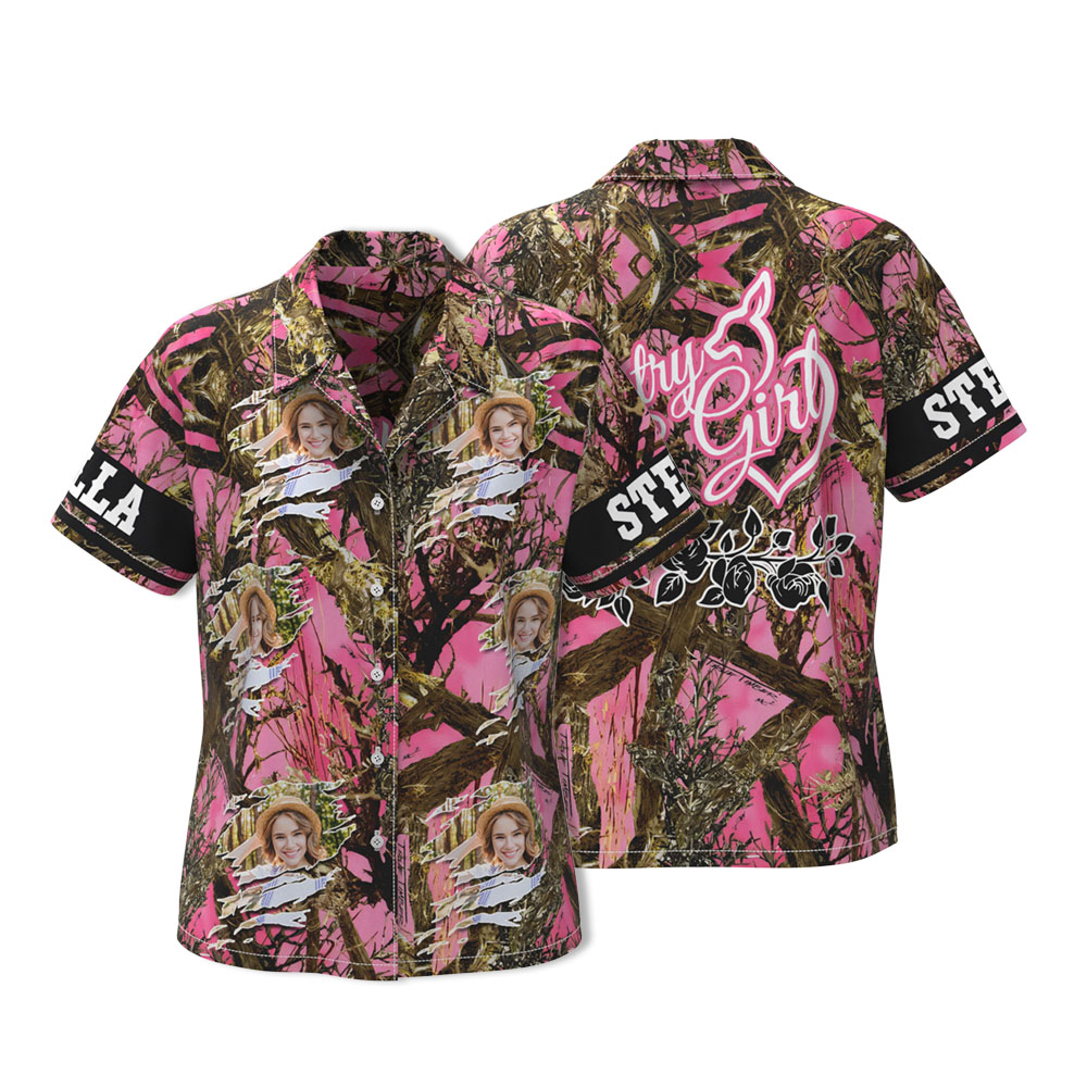 Custom Hawaiian Shirt With Face Personalized Hawaiian Shirt Logo All Over Print Pink Camouflage Hawaii Shirt For Her
