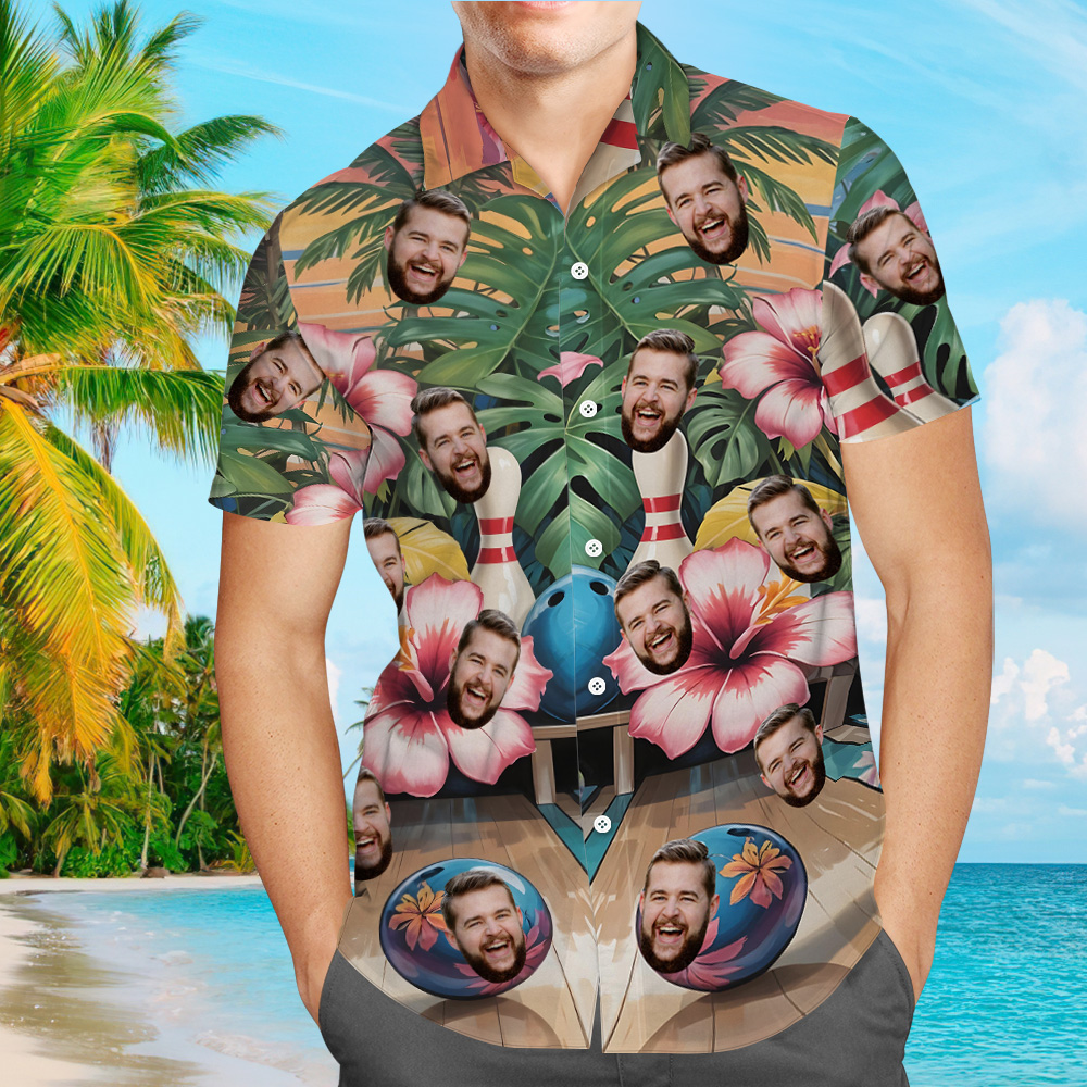 Personalized Tropical Hibiscus Bowling Hawaiian Shirt Bowling Team Shirt Bowling Kid Shirt Gift For Bowling Player Bowler Gift Bowling Team - MyFaceTshirt