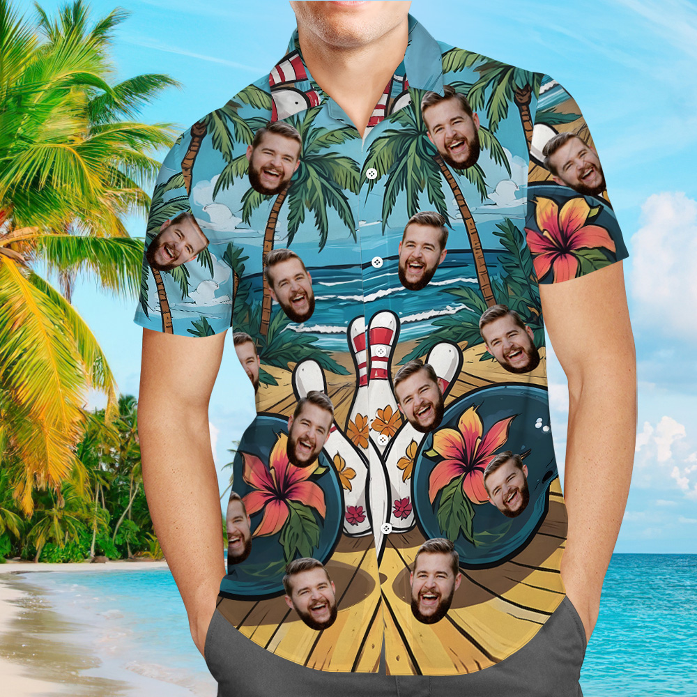 Personalized Tropical Bowling Hawaiian Shirt Bowling Team Shirt Bowling Kid Shirt Gift For Bowling Player Bowler Gift Bowling Team On Summer - MyFaceTshirt