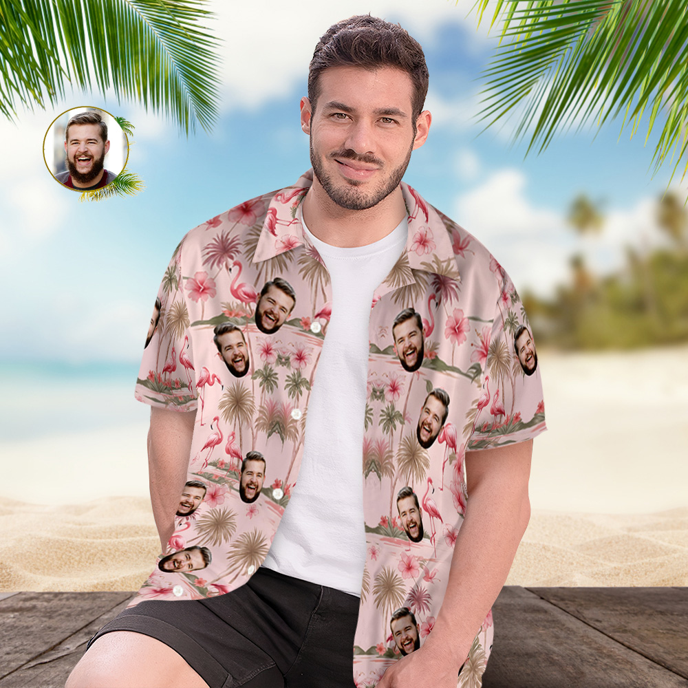 Flamingo Hibicus Hawaiian Shirt, Flamingo Pink Summer Shirt, Beach Vibes Shirt - MyFaceTshirt