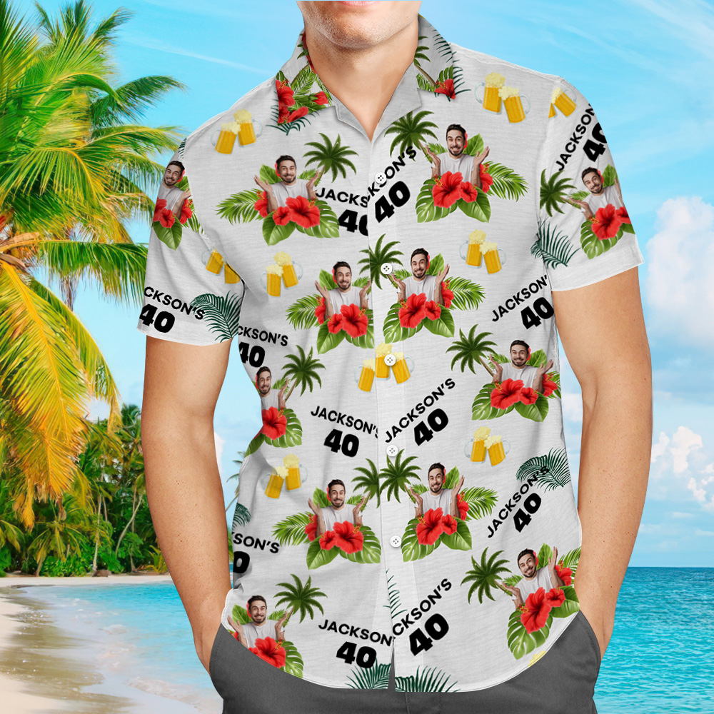 Custom Birthday Shirt with Faces Hawaiian Shirt with Text Birthday Party Shirt for Men Birthday Gifts