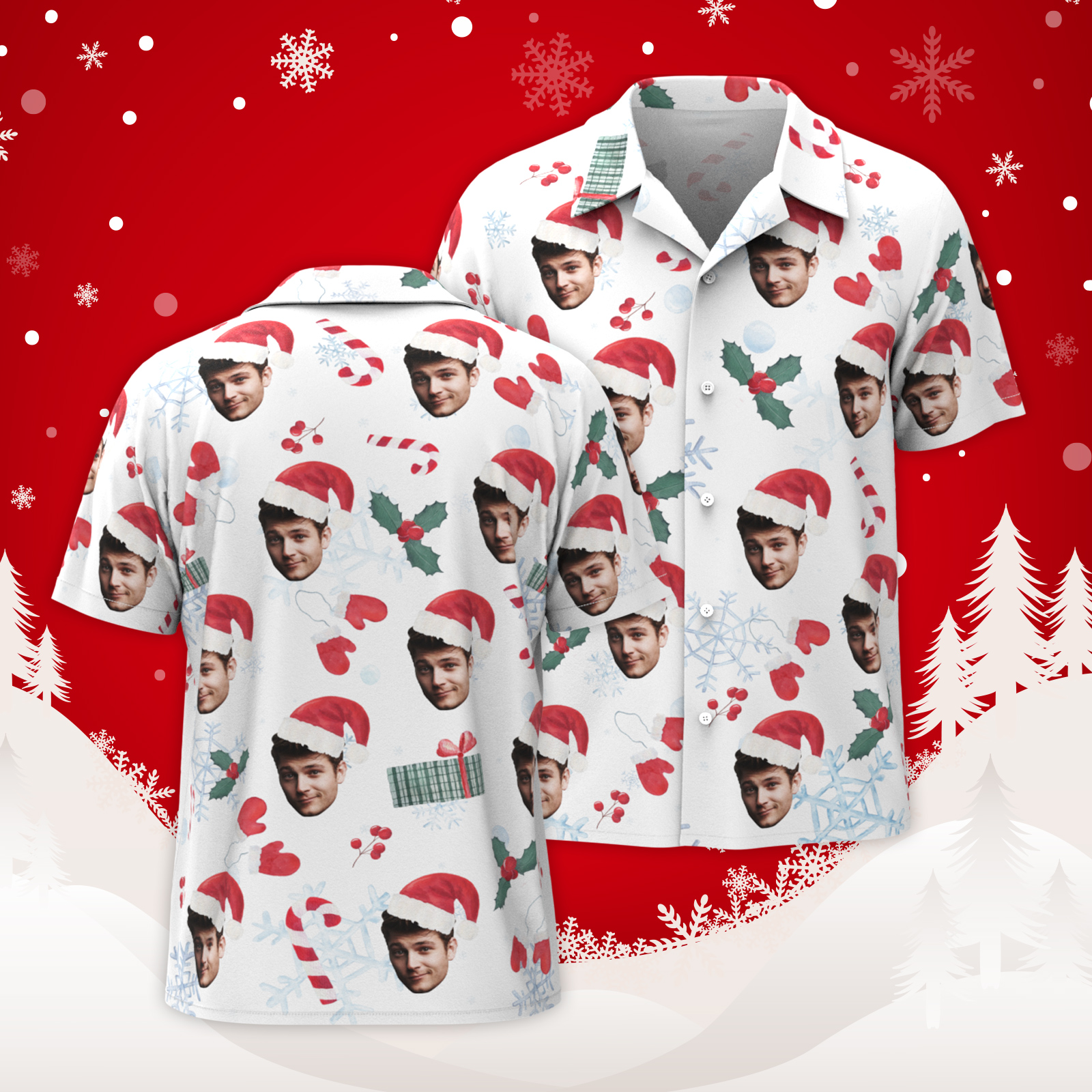 Custom Men's Christmas Scene Printed Shirts Personalized Christmas Vacation Hawaiian Shirt
