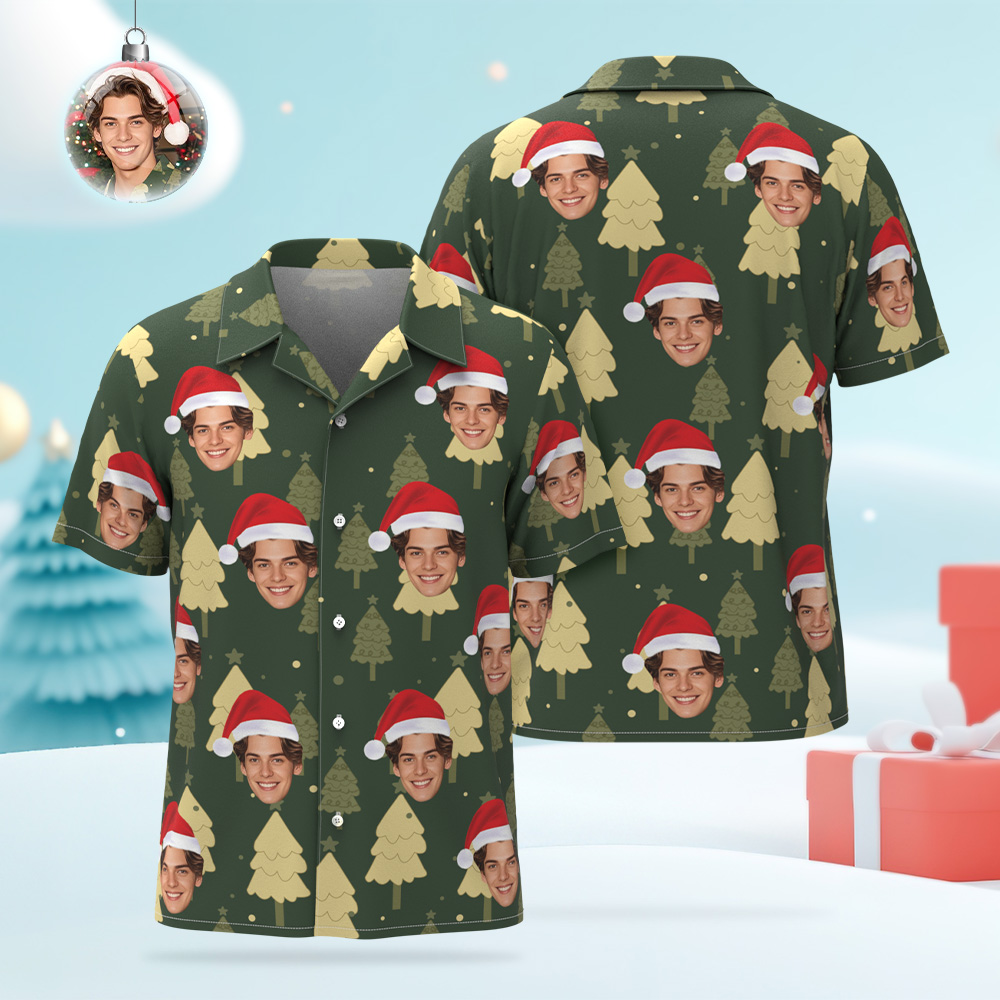 Custom Christmas Shirt with Face, Custom Face Shirt, Christmas Shirt Family, Xmas Shirt, Custom Picture Hawaiian Shirt for Bachelor Party Christmas tree Hawaiian shirt
