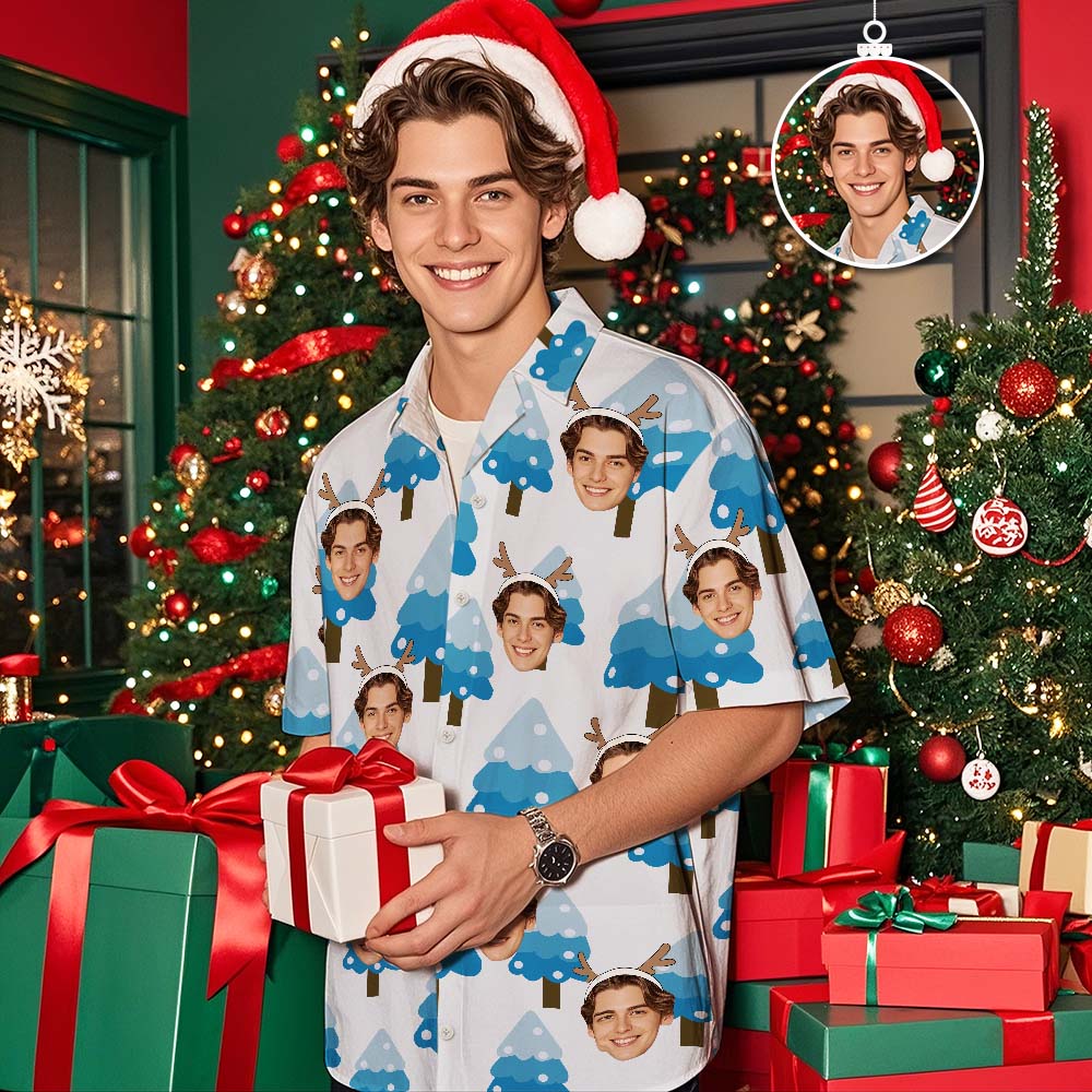 Custom Christmas Shirt with Face, Custom Face Shirt, Christmas Shirt Family, Xmas Shirt, Custom Picture Hawaiian Shirt for Bachelor Party Snowflake Hawaiian Shirt