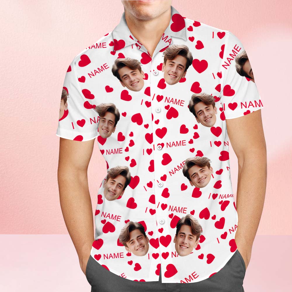 Custom I Love You Hawaiian Shirt Personalized Couple Face Photo Shirt Couples Valentines Day Shirt Gifts For Him