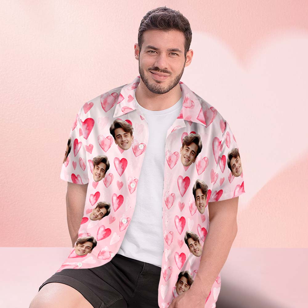Custom Hawaiian Shirt Personalized Red Pink Heart Love Shirt Valentine's Day Gift For Him
