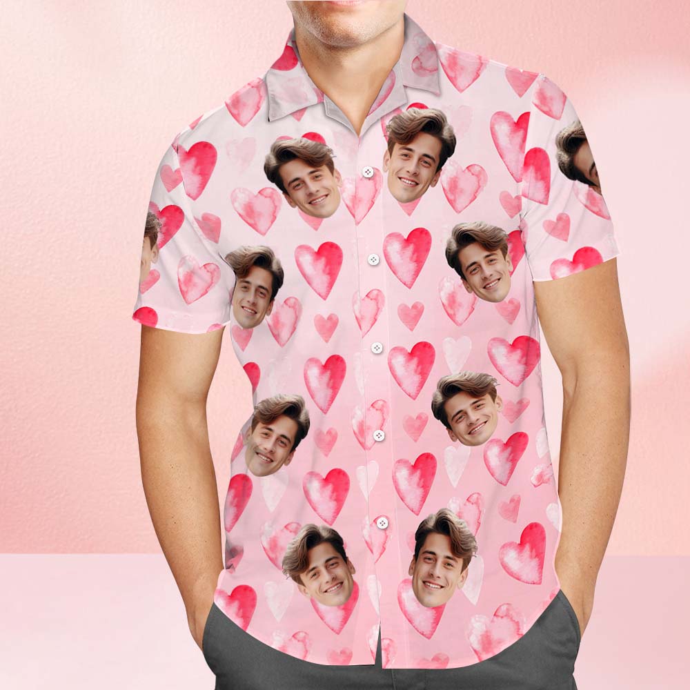 Custom Hawaiian Shirt Personalized Red Pink Heart Love Shirt Valentine's Day Gift For Him