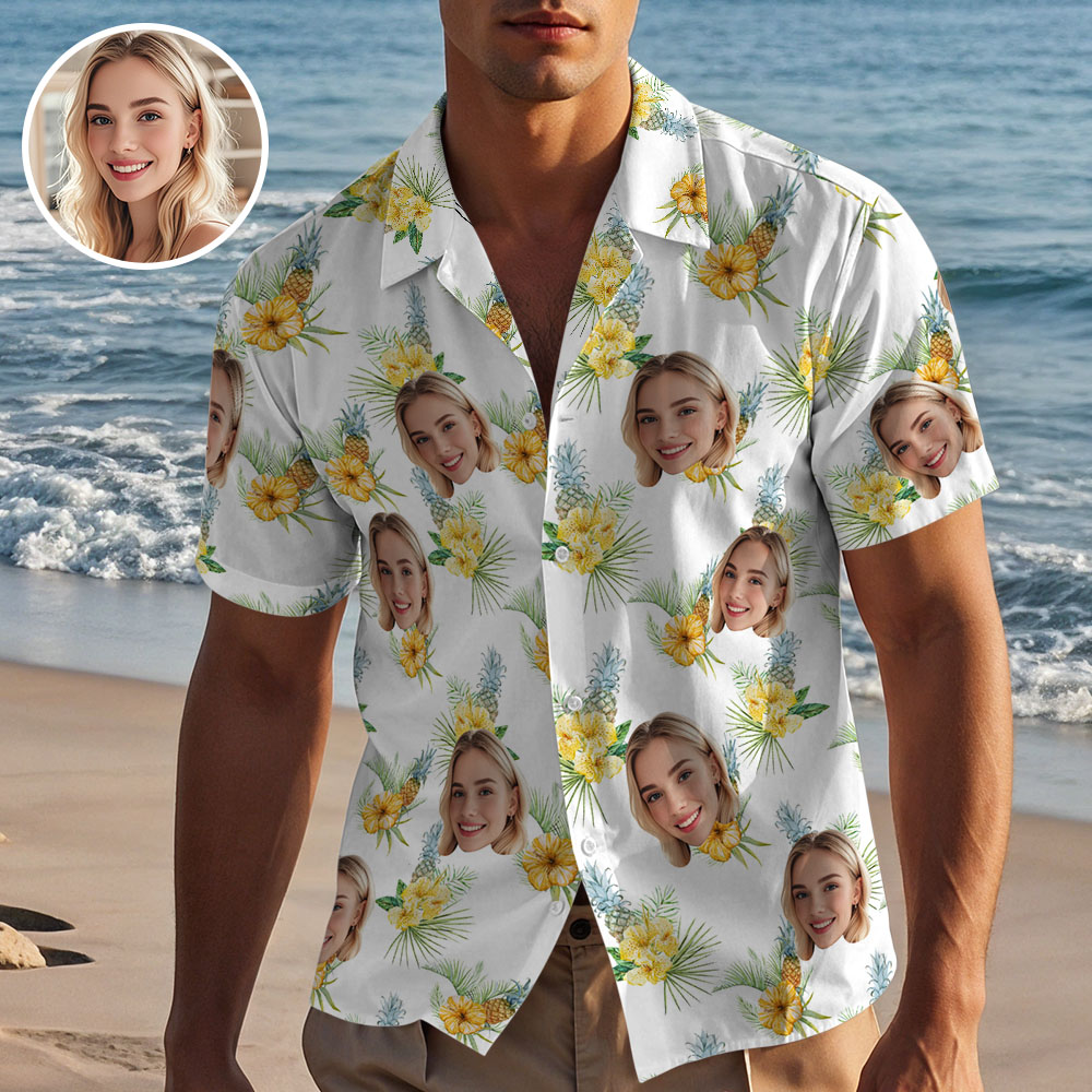 Custom Hawaiian Shirt with Face Personalized Summer Floral Beach Shirt Vacation Holiday Gift