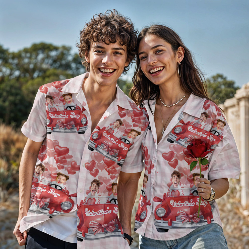 Custom Valentine Hawaiian Shirt Pink Button-down Couple Shirt Gifts