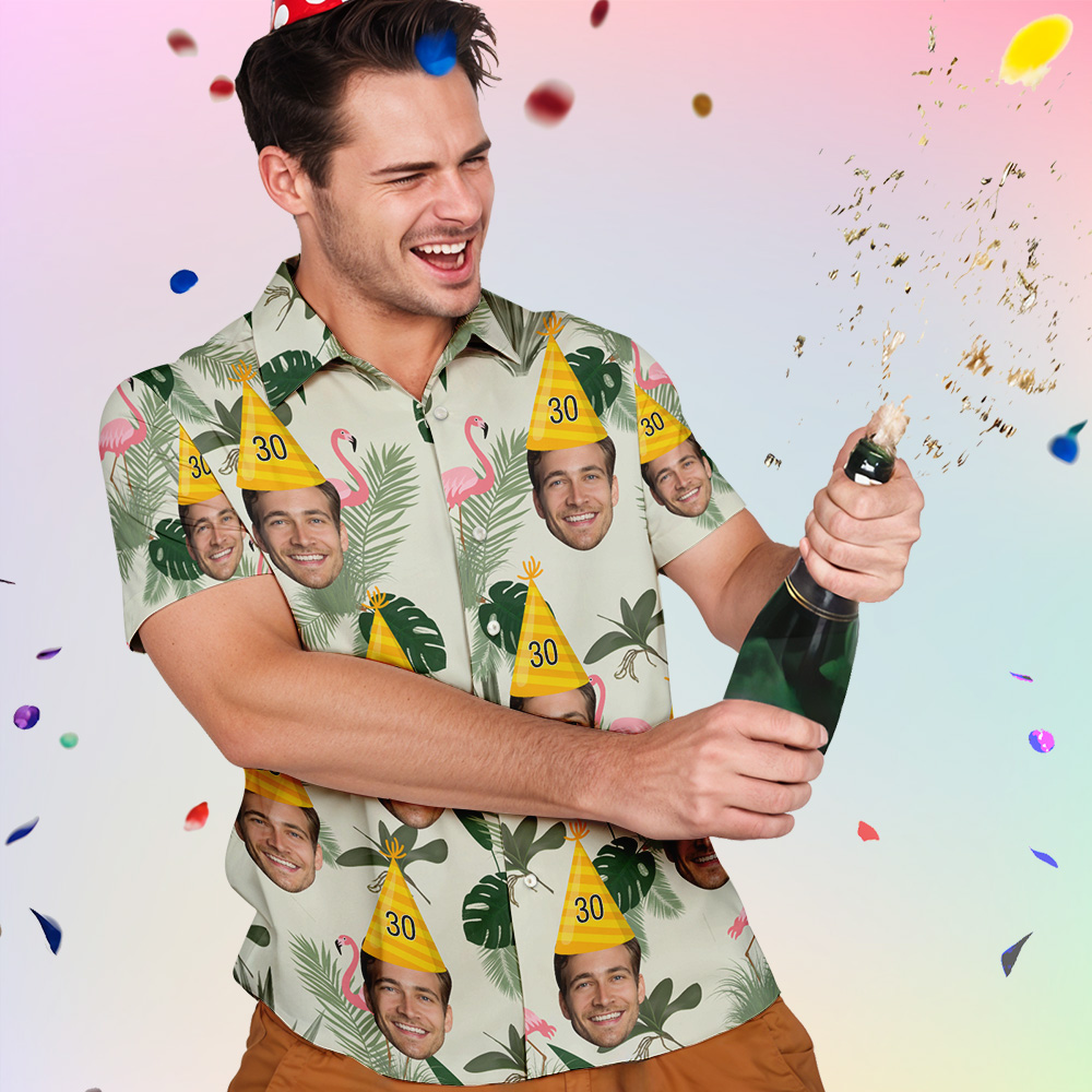 Custom Hawaiian Shirt for Birthday Personalize Birthday Shirt Picture Print Short Sleeve Shirts Gift for Birthday Party Gift 
