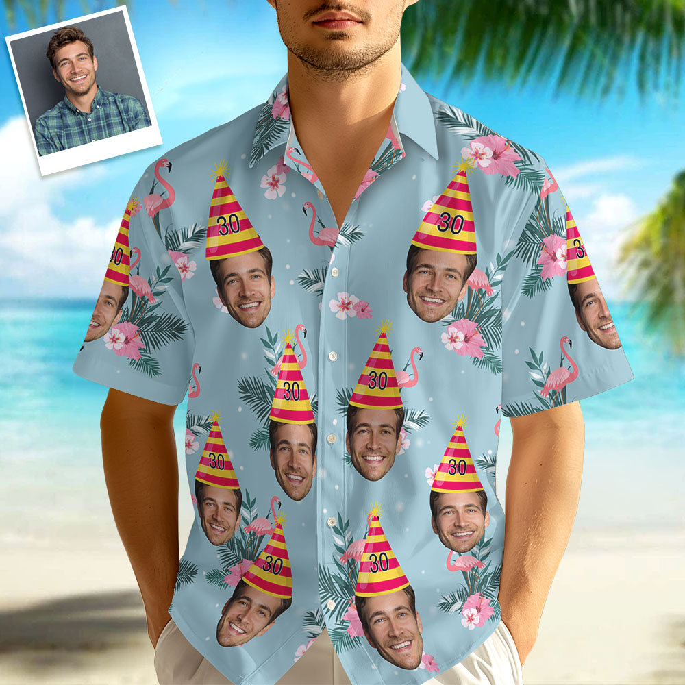 Custom Hawaiian Shirt for Birthday Personalize Flamingo Leaves Shirt Picture Print Shirts Gift for Birthday Party Gift 
