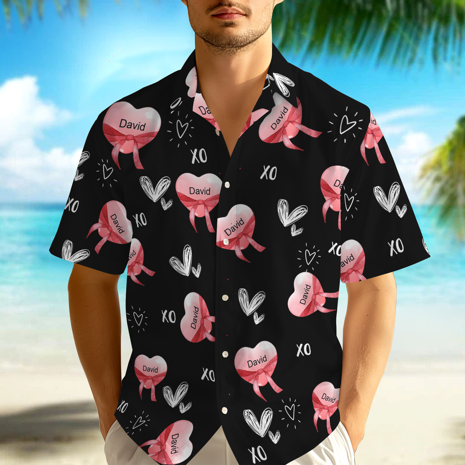 Custom Text Hawaiian Shirt Personalized Heart Name Hawaiian Shirt Gift Name Shirt Wedding Anniversary Gift