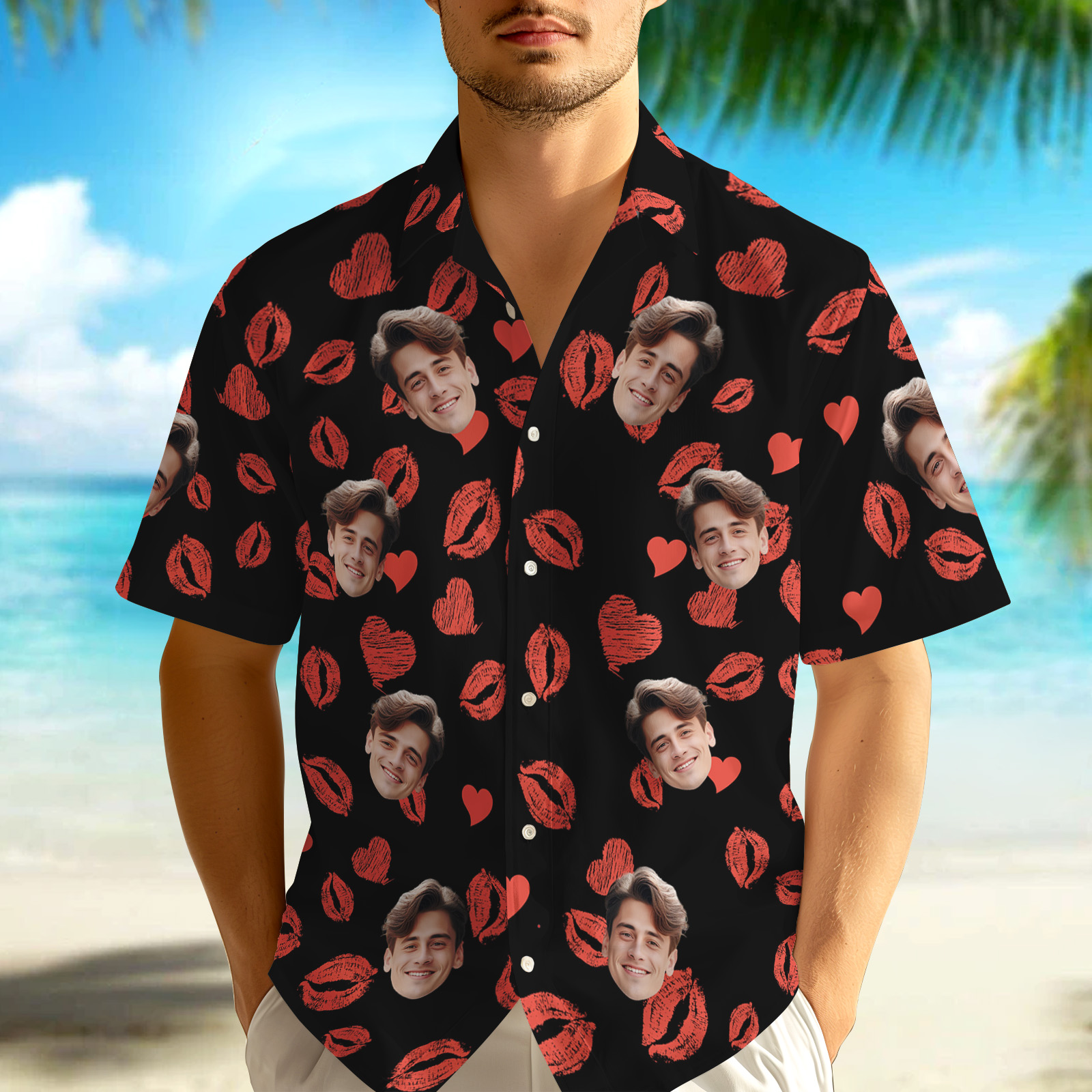 Custom Face Hawaiian Shirt Personalized Couple Face Shirt Funny Love Heart Shirt Gift For Her/Him