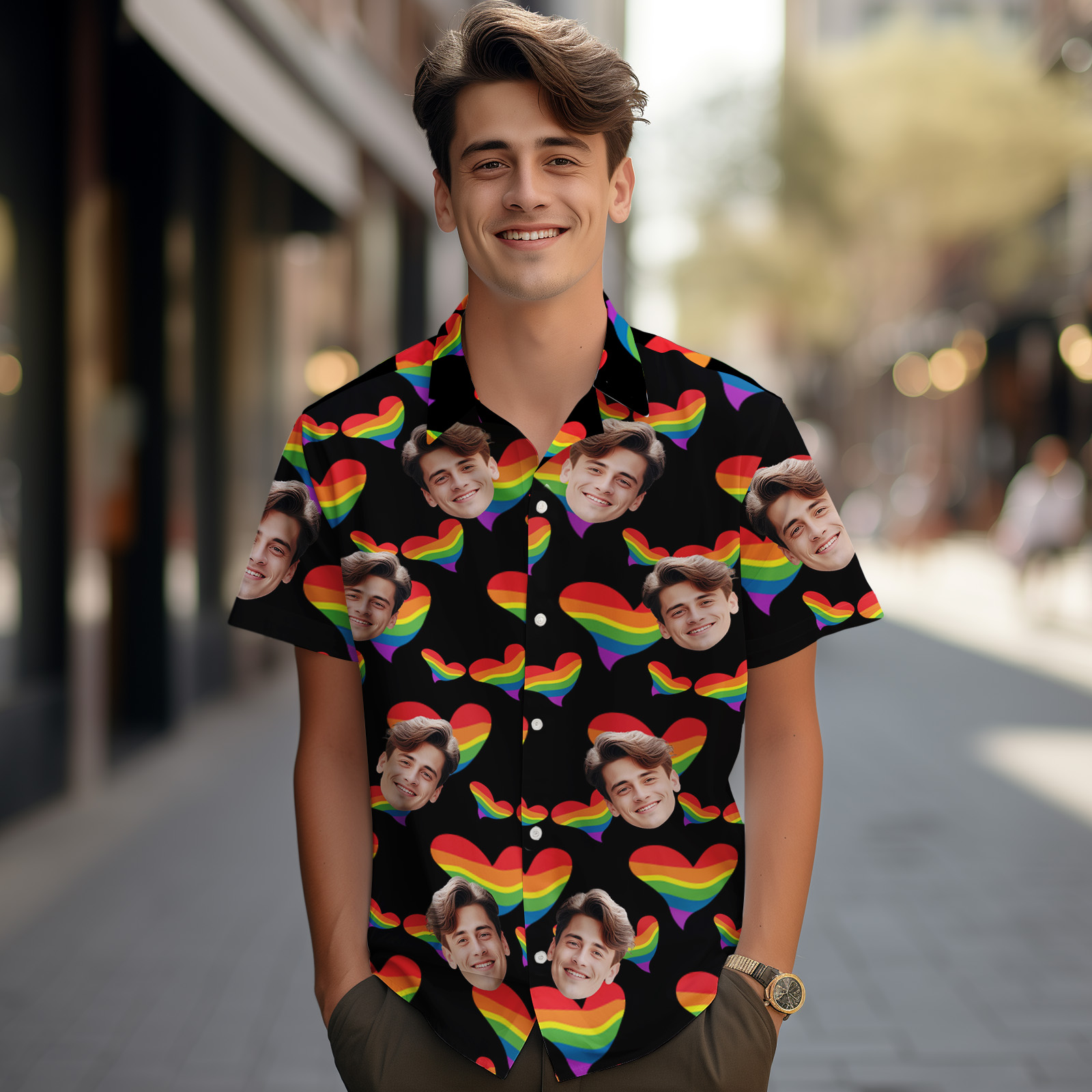 Personalized Couple Lgbt Hawaiian Shirt Lgbtq Pride Matching Couple Hawaiian Set Lesbian Rainbow Aloha Shirt Gift For Him