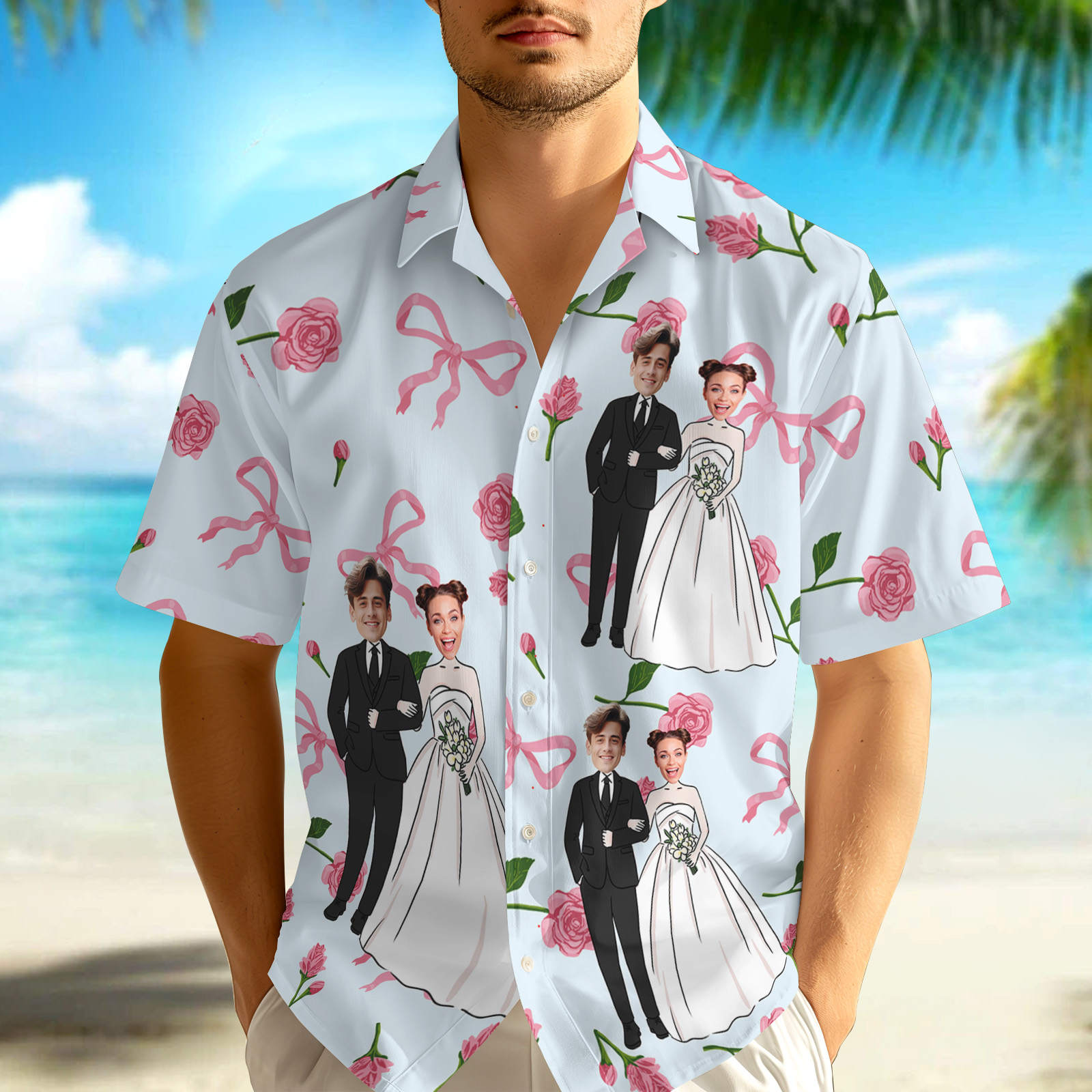Custom Face Hawaiian Shirt Personalized Wedding Photo Shirt, Gift For Him Wedding Anniversary Gift Couple Matching Shirt