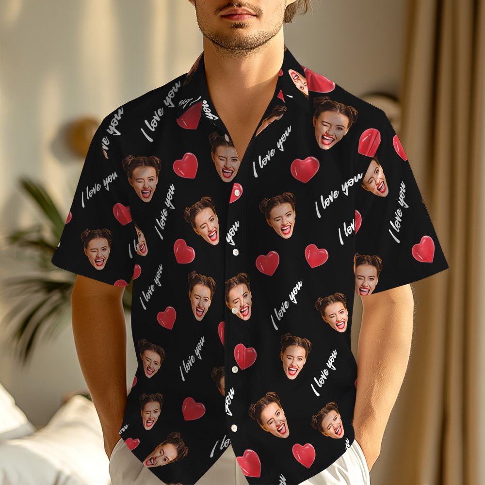 Custom Face & Text Black Heart Shirt Romantic Personalized Shirt for Couples, Anniversary or Date Night Outfit - MyFaceTshirt