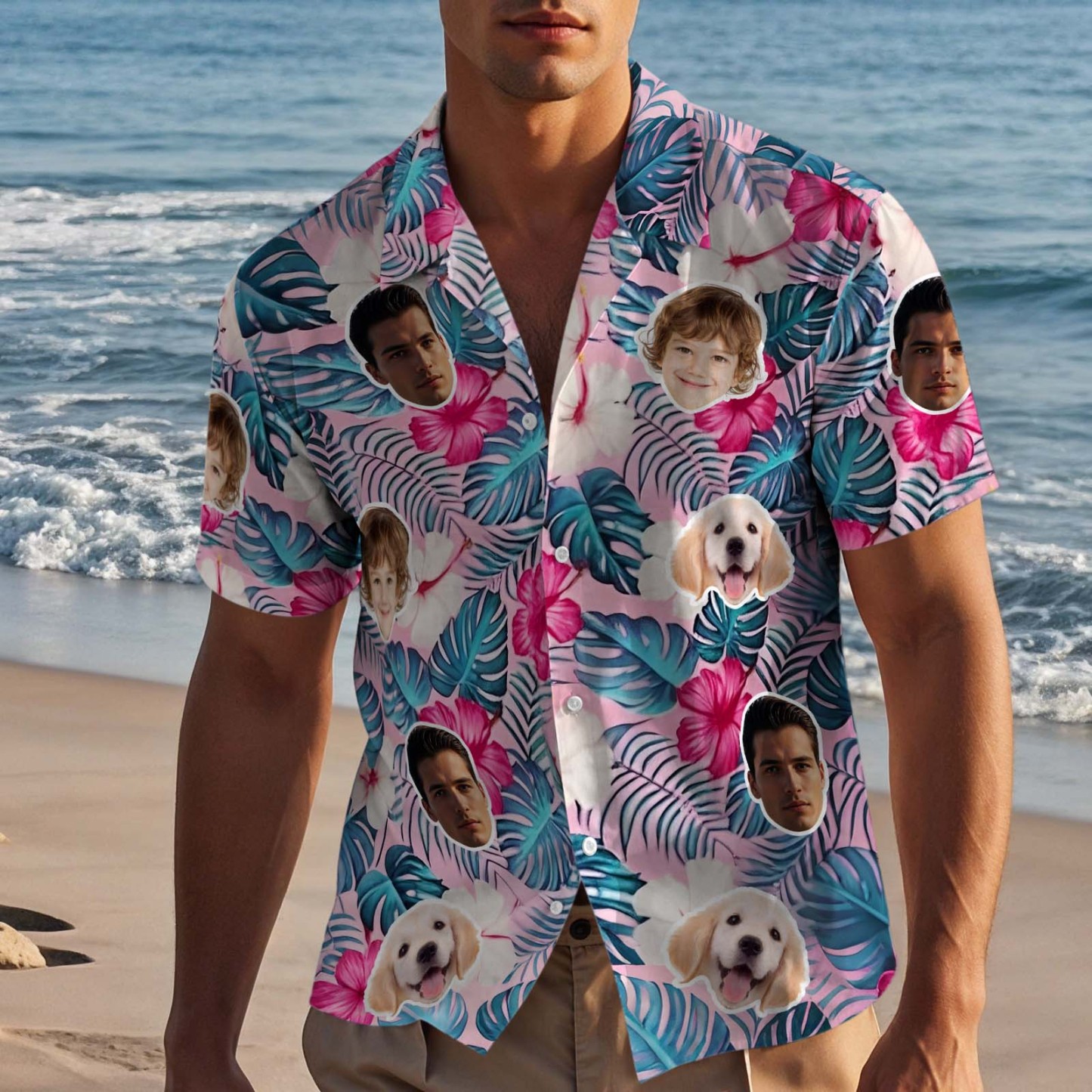 Divertente Camicia Hawaiana Personalizzata Con Foglie, Maglietta Con Foto, Regalo Perfetto Per La Festa Del Papà - 