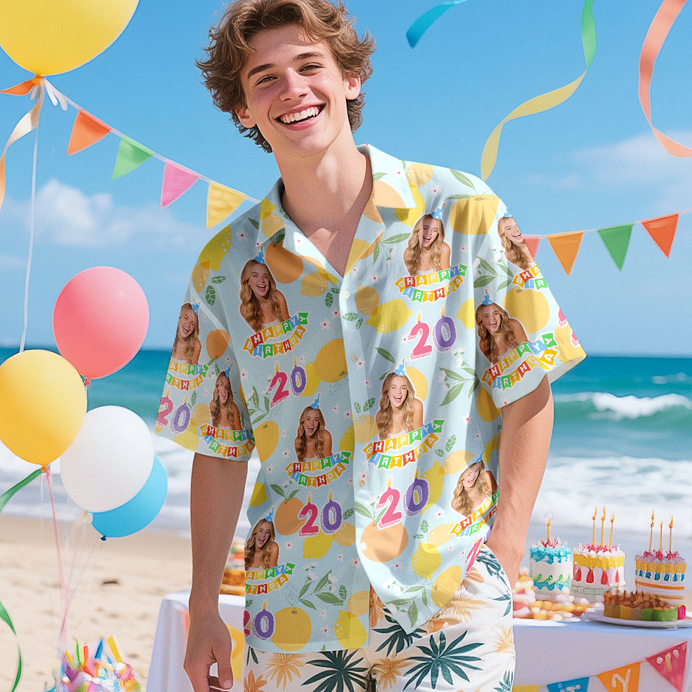 Custom Face Photo Hawaiian Shirts Personalized Age Hawaiian Shirt Birthday Gift for Dad/Him