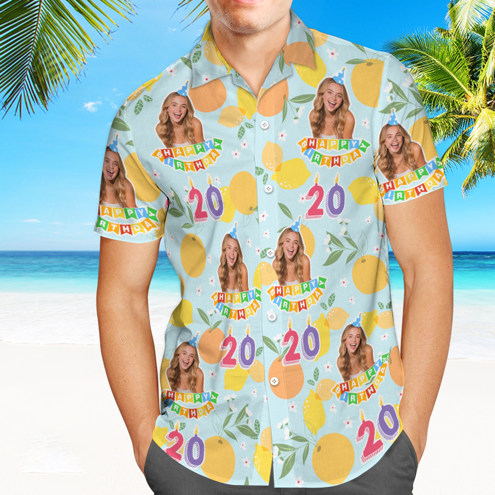 Custom Face Photo Hawaiian Shirts Personalized Age Hawaiian Shirt Birthday Gift for Dad/Him