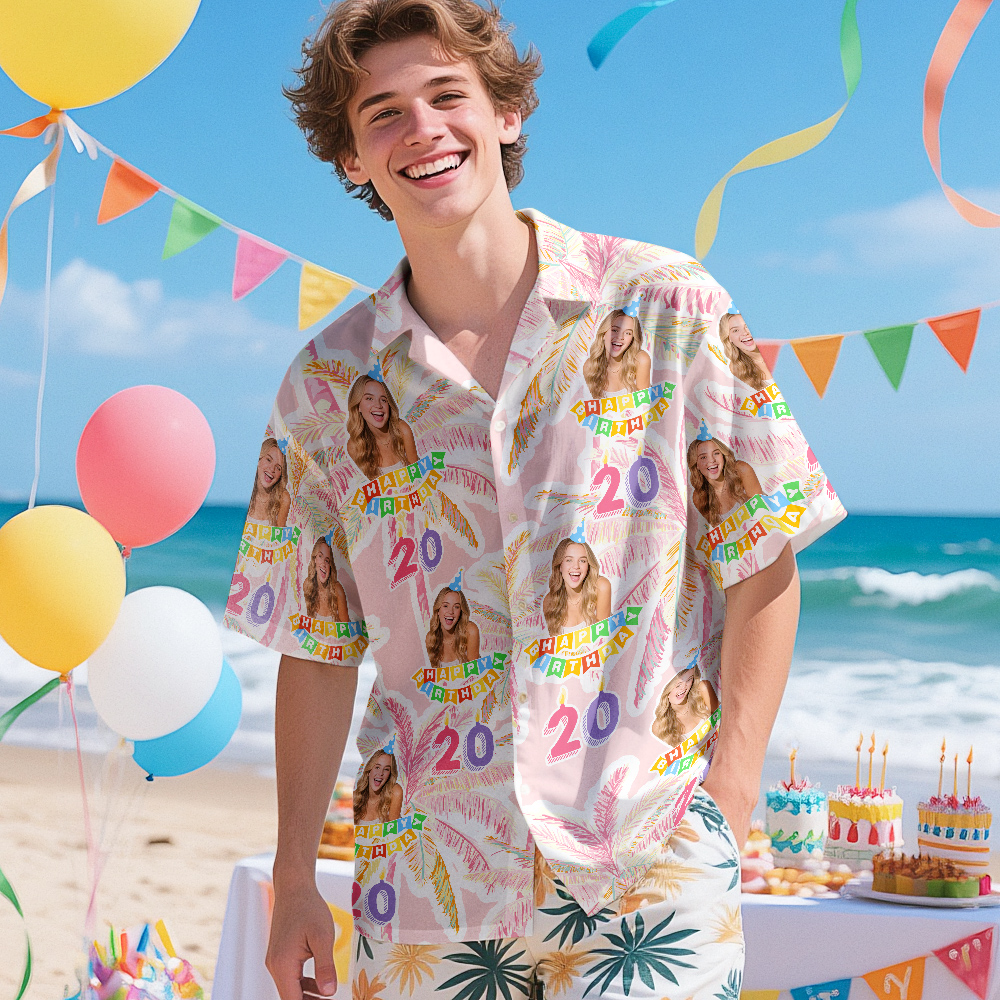 Custom Age Number Hawaiian Shirts Personalized Face Photo Hawaiian Shirt for Men Birthday Gift for Him