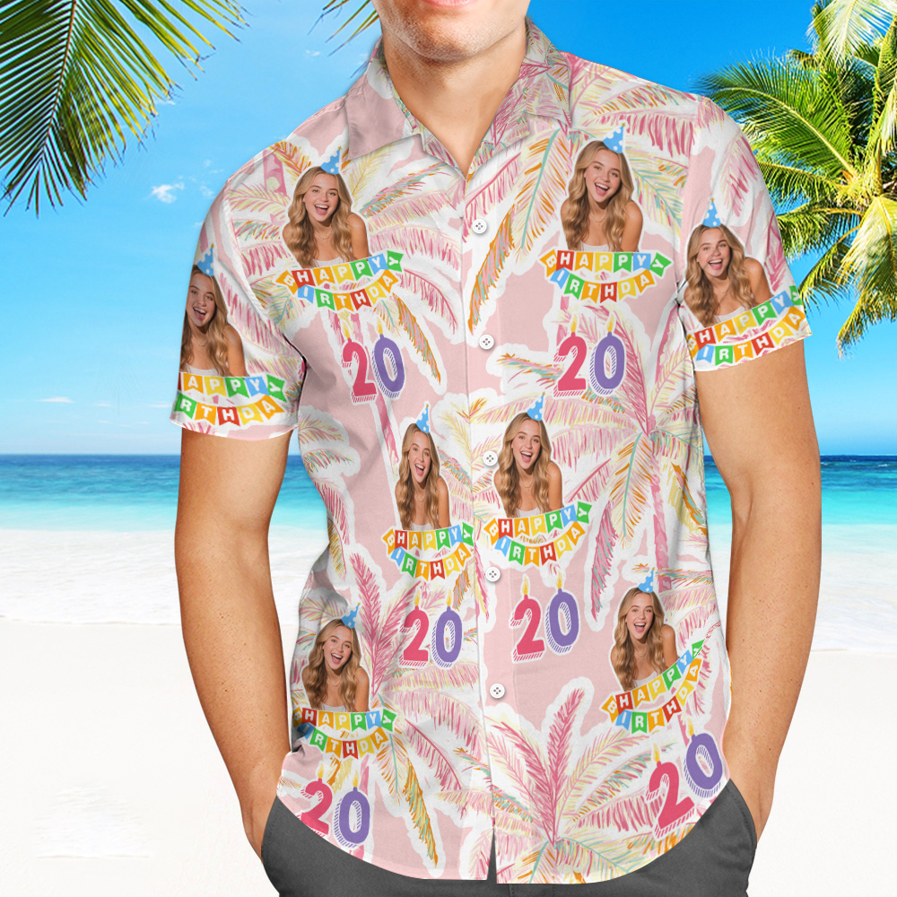 Custom Age Number Hawaiian Shirts Personalized Face Photo Hawaiian Shirt for Men Birthday Gift for Him