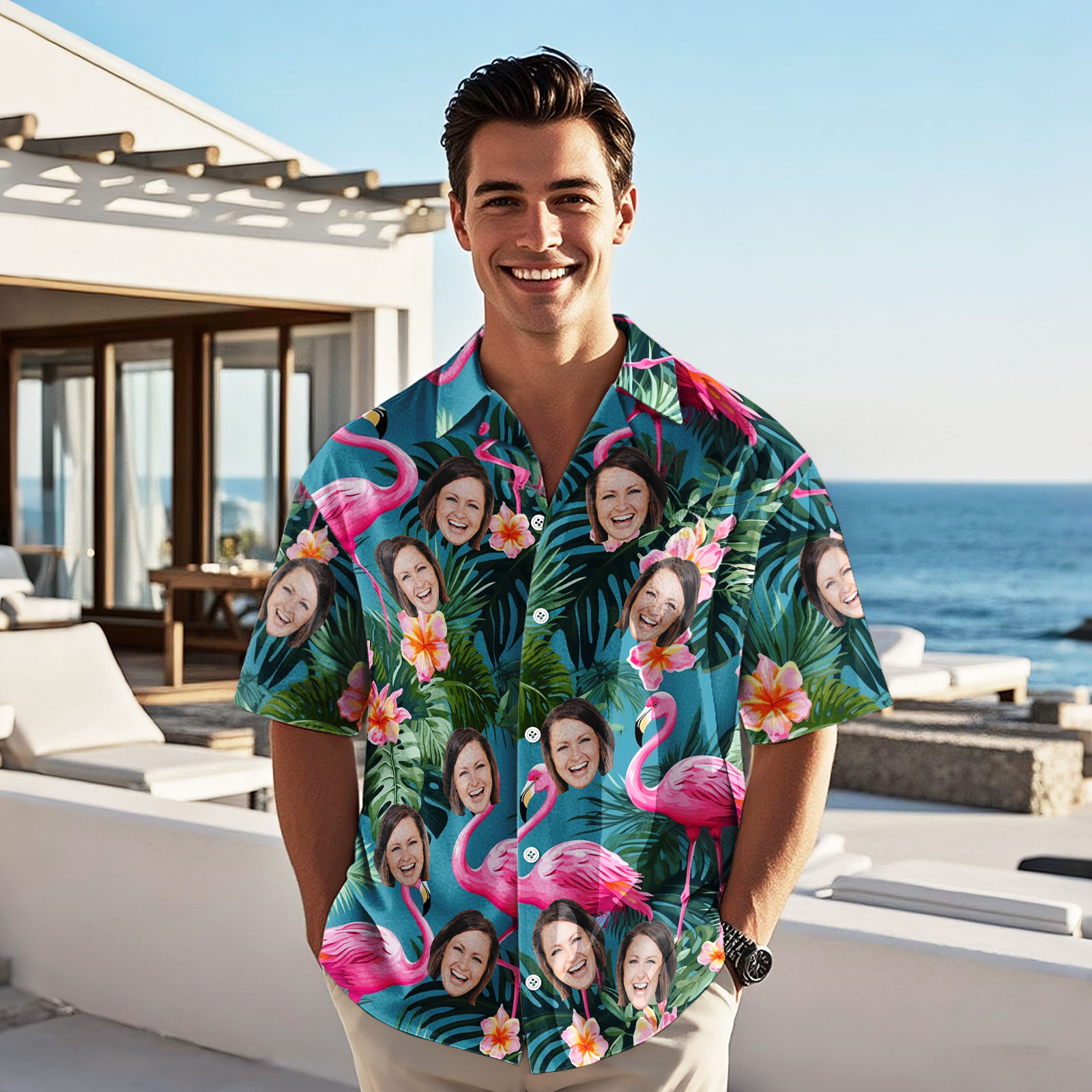 Custom Face Hawaiian Shirt All Over Print Vacation Tropical Pattern Shirt For Men Personalized Hawaiian Shirt With Logo/Text Gift For Lover