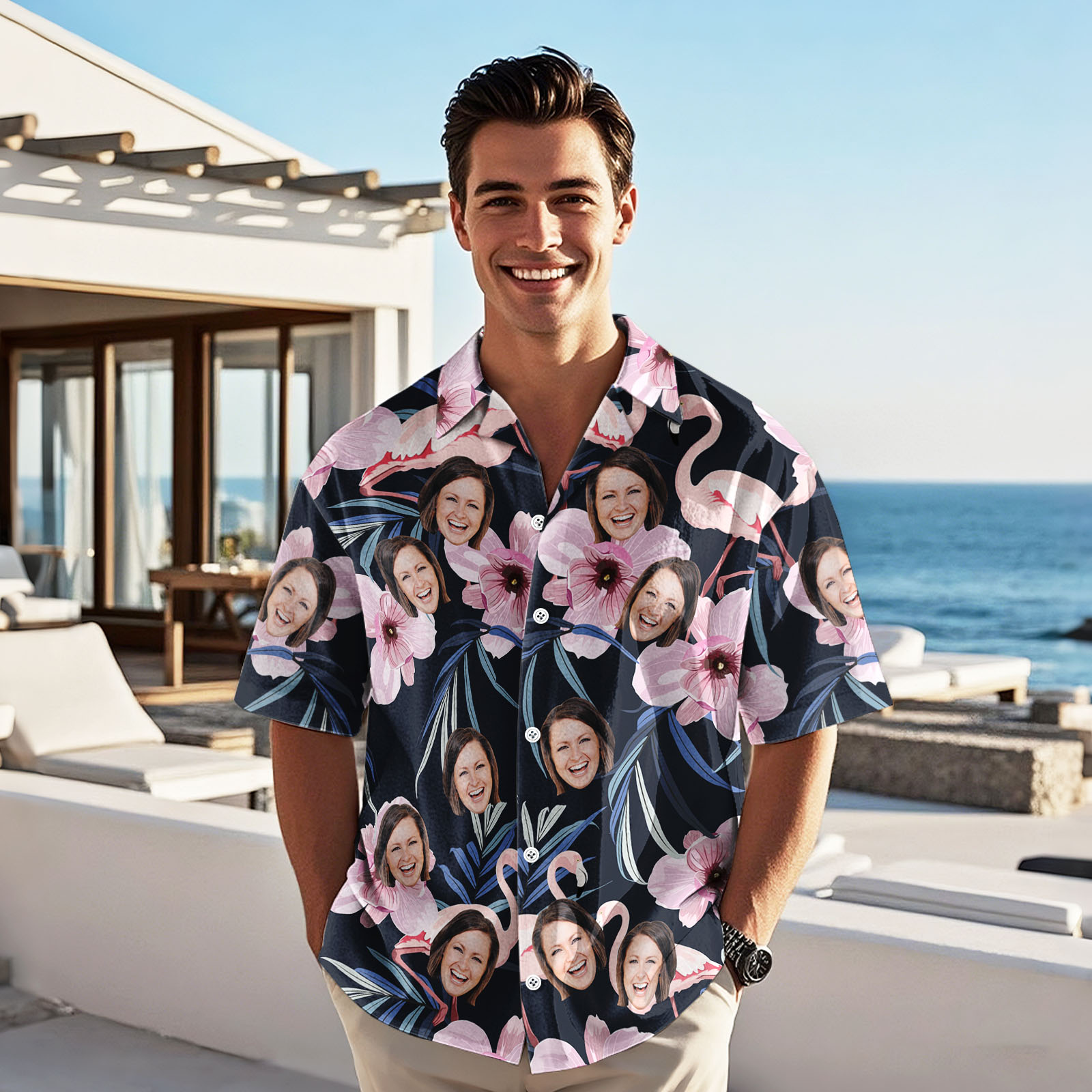 Custom Face Hawaiian Shirt All Over Print Vacation Tropical Pattern Shirt For Men Personalized Hawaiian Shirt With Logo/Text Gift For Lover
