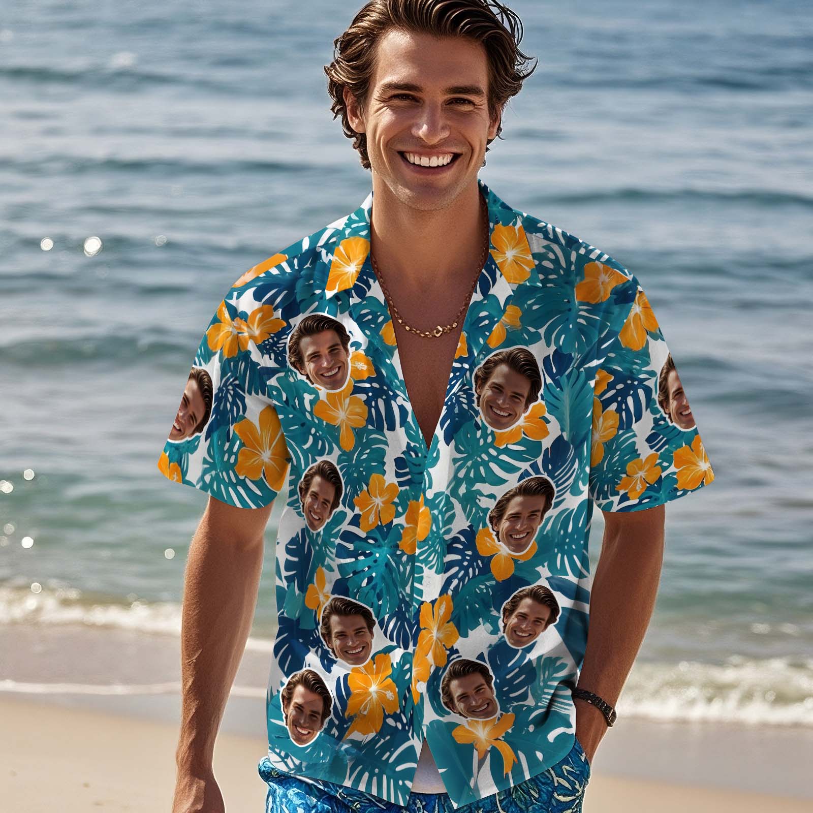 Custom Tropical Pattern Shirt Personalized Photo Hawaiian Shirt Summer Gift Dog Cat Lover Face Shirt
