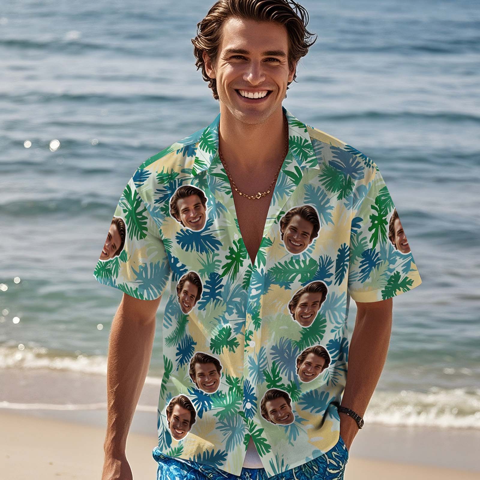 Custom Tropical Pattern Shirt Personalized Photo Hawaiian Shirt Summer Gift Dog Cat Lover Face Shirt