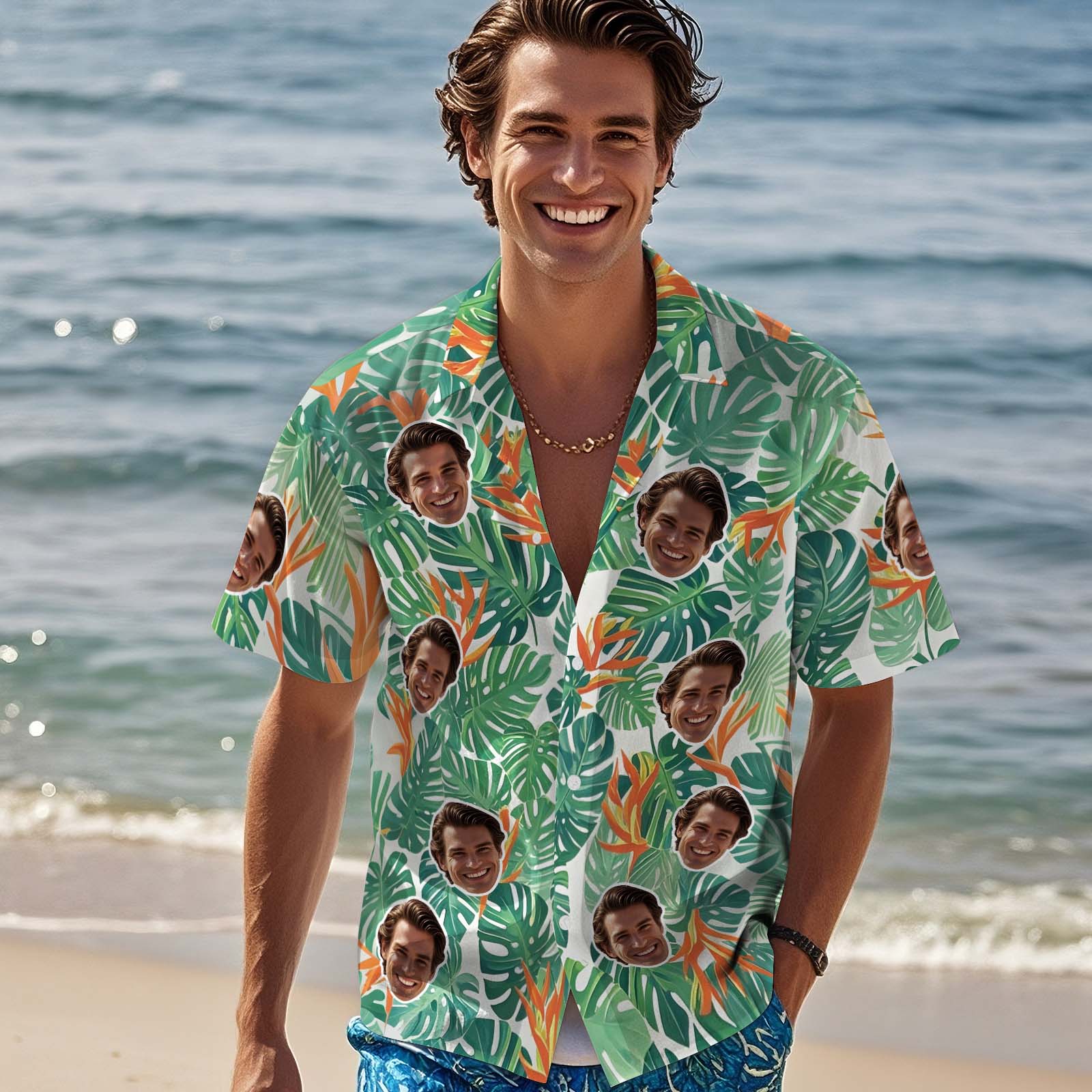 Custom Tropical Pattern Shirt Personalized Photo Hawaiian Shirt Summer Gift Dog Cat Lover Face Shirt