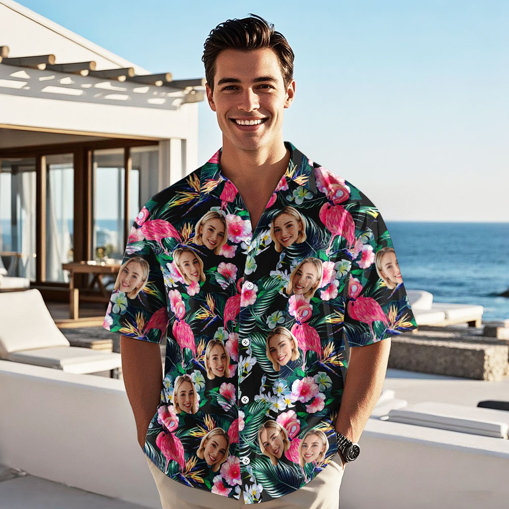 Personalized Flamingo Hawaiian Shirt Custom Face Hawaiian Shirts Father's Day