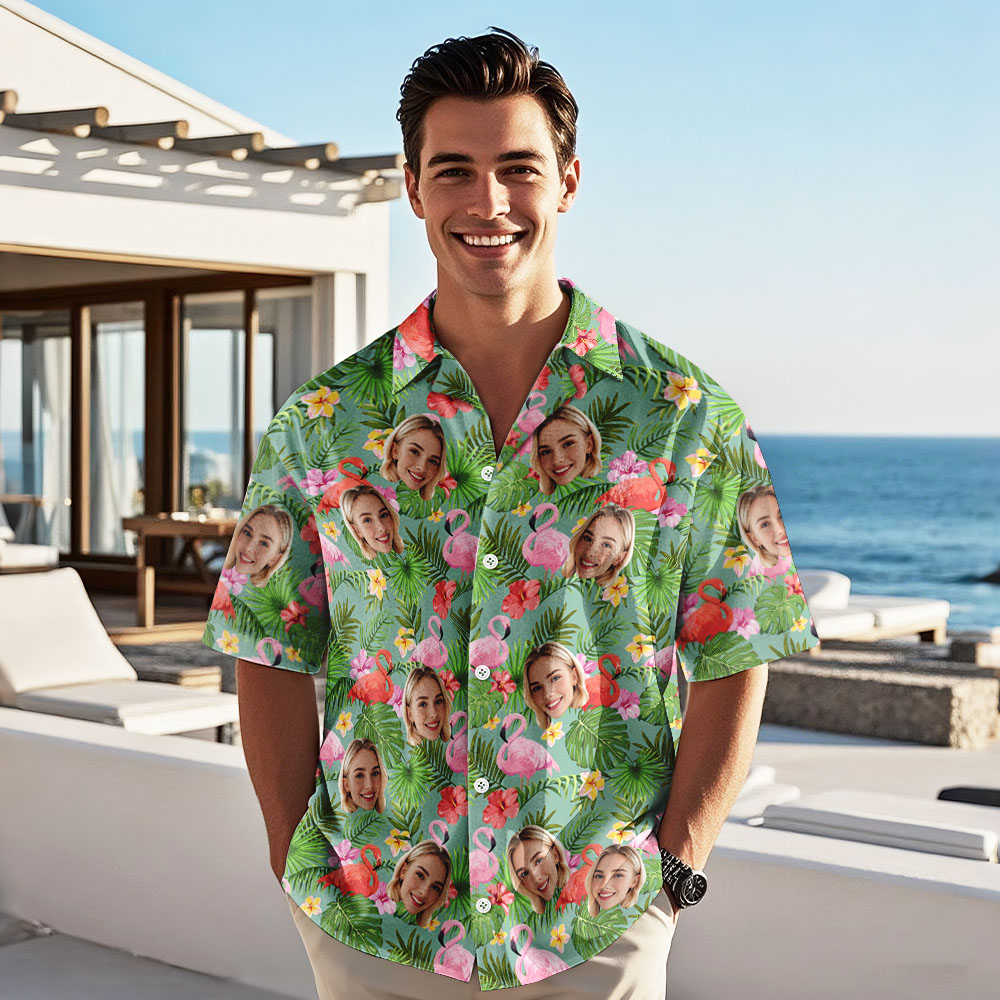 Personalized Flamingo Hawaiian Shirt Custom Face Hawaiian Shirts Father's Day