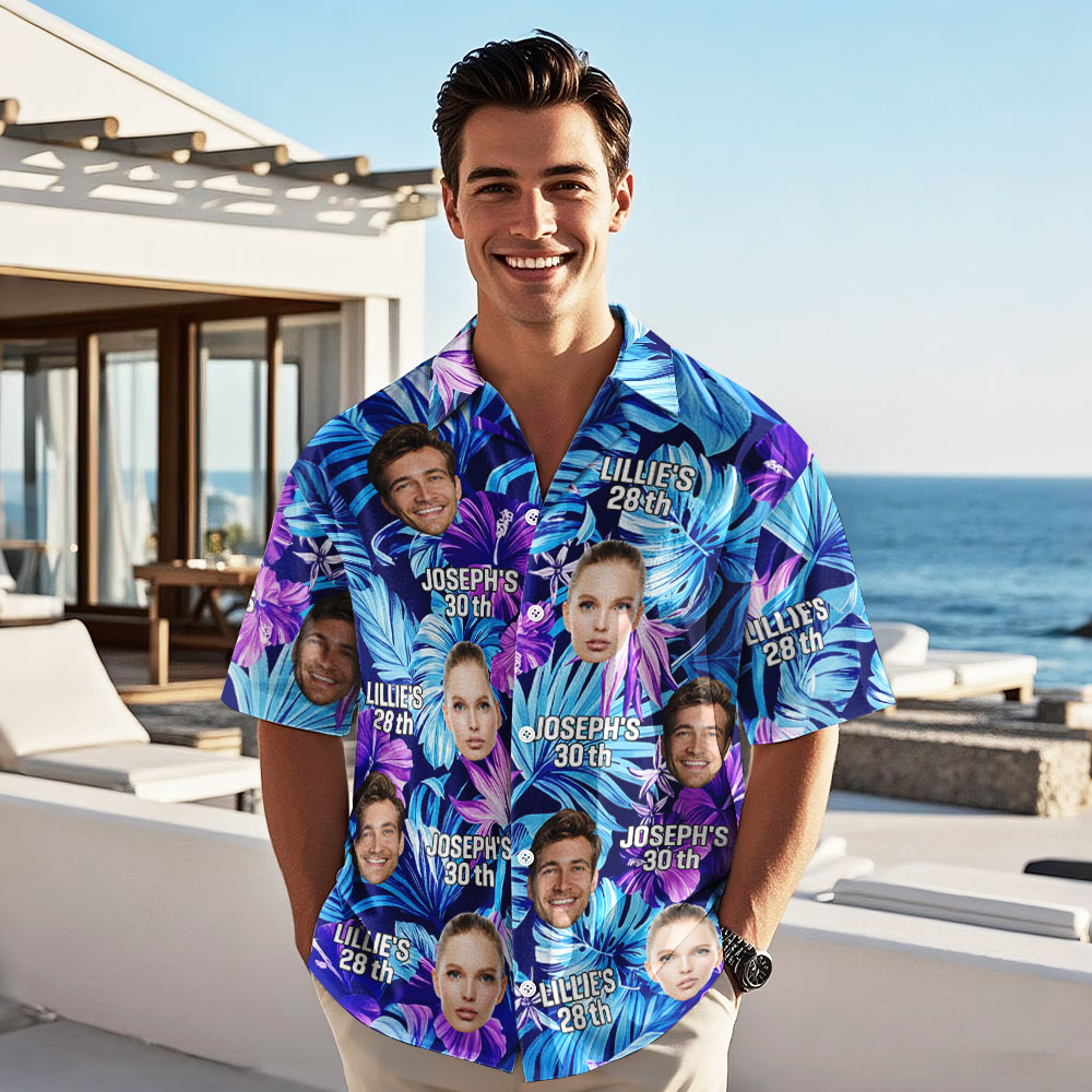 Personalized Photo Hawaiian Shirt The Ultimate Birthday Gift Blue Hawaiian Shirt Create Magic for Dad! 
