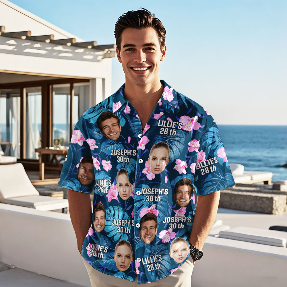 Custom Photo Hawaiian Shirt Upload Your Face Unique Pink Flower Hawaiian Shirt Personalized Birthday Present 