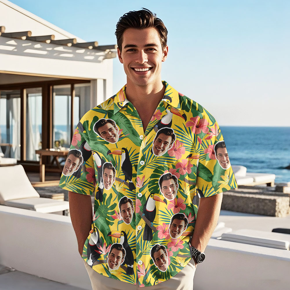 Custom Face Yellow Hawaiian Shirt Personalized Toucans Hawaiian Shirt