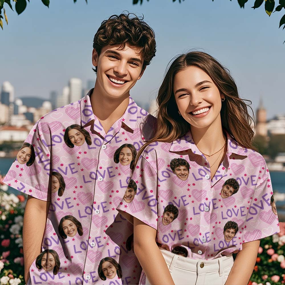 Custom Valentine's Day Hawaiian Shirt LOVE Heart Shirt XOXO Valentine Aloha Shirt Cute Love Print Shirt Valentine Gift