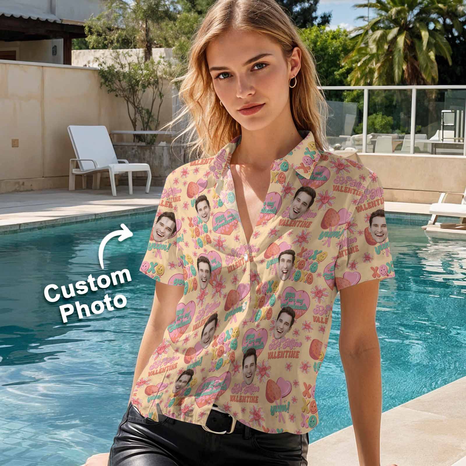 Personalized Hawaiian Shirt Valentine's Pink Heart Floral Print 'Love in Bloom' Shirt Unique Romantic Gift