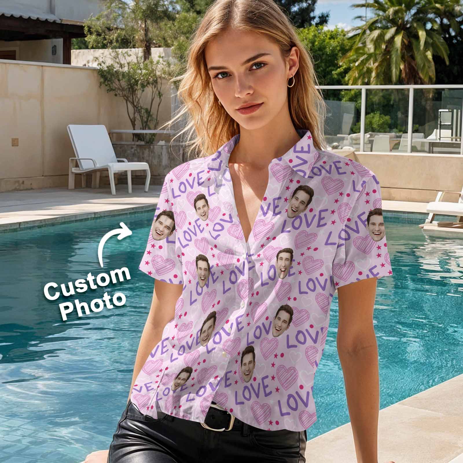 Custom Valentine's Day Hawaiian Shirt LOVE Heart Shirt XOXO Valentine Aloha Shirt Cute Love Print Shirt Valentine Gift