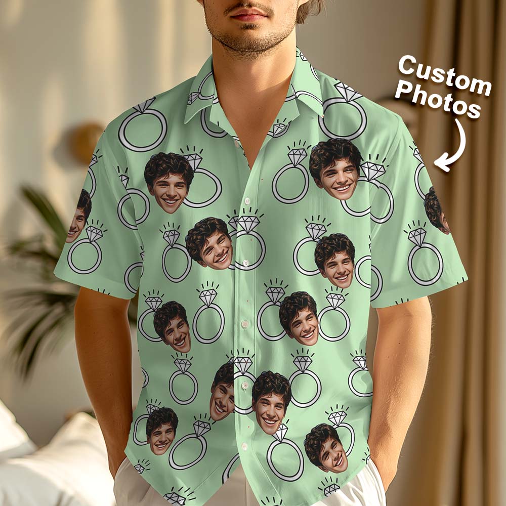 Personalized Funny Face Hawaiian Shirt Custom Photo Wedding Shirt Valentine's Day Gift
