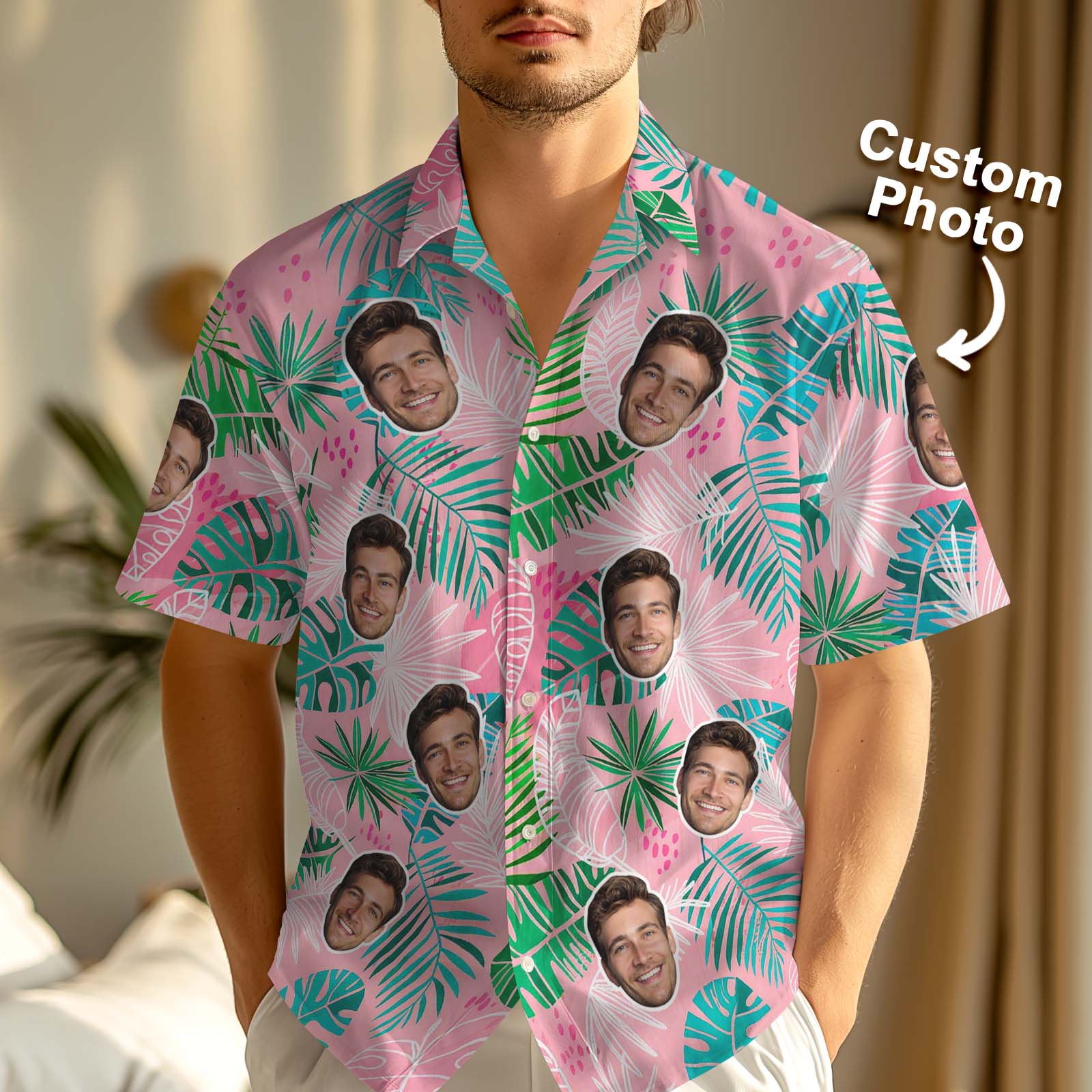 Custom Leaves Hawaiian Shirt Personalized Face Print Shirt Perfect Gift For Him