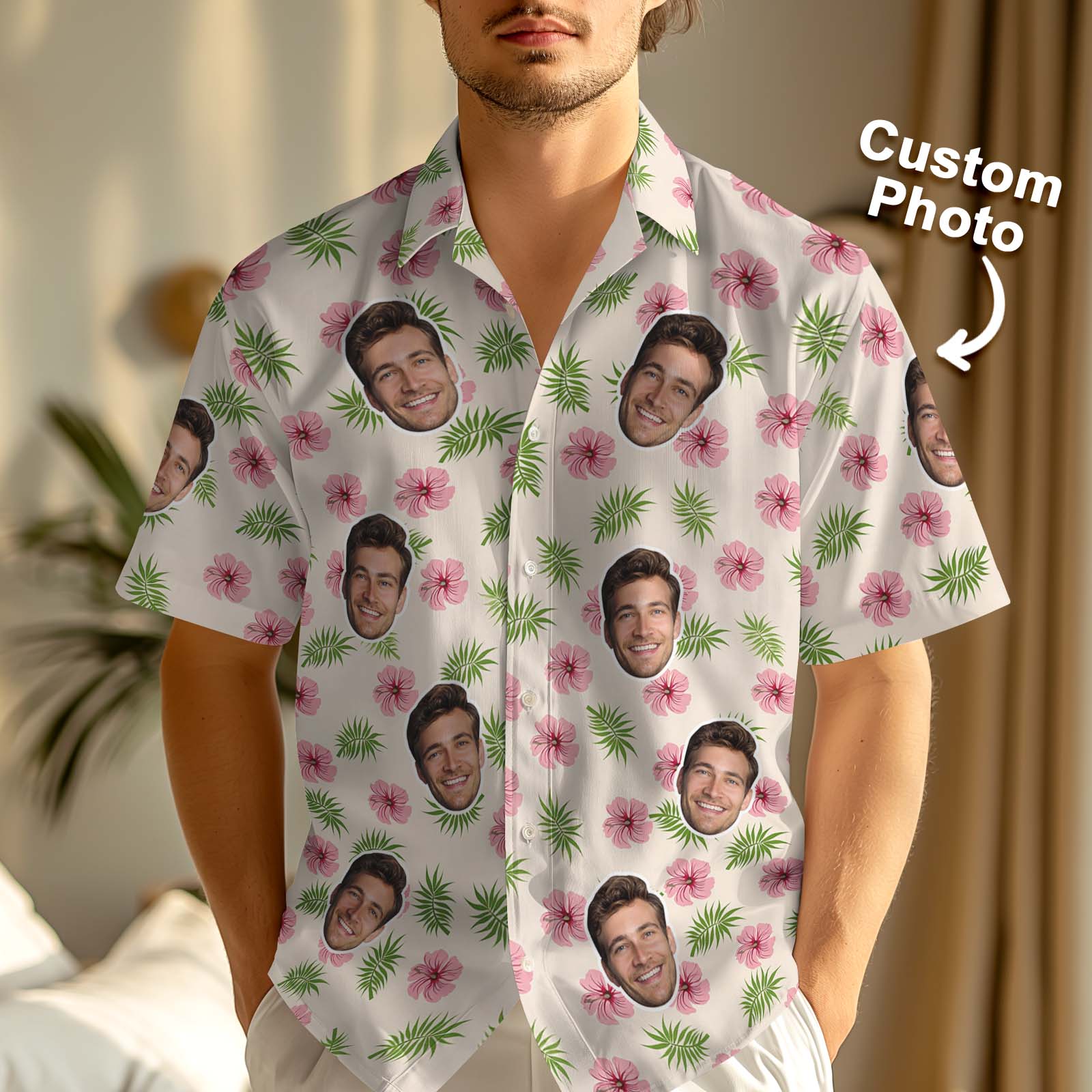 Personalized Men's Hawaiian Shirt Custom Face Print Gift for Husband or Dad