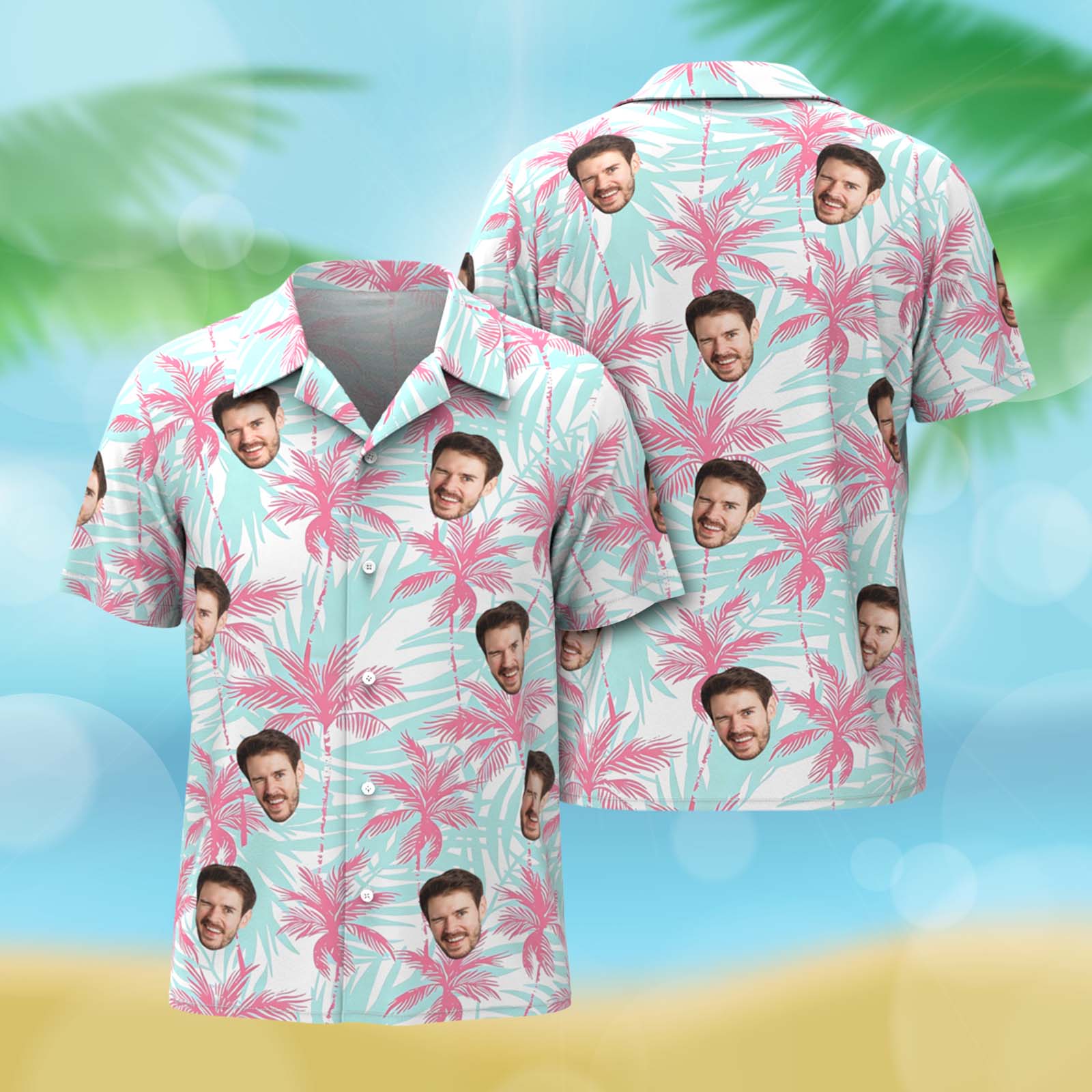 Custom Couples Face Hawaiian Shirt Matching Tropical Shirts for Him Funny Valentine's Day Gift  For Dad