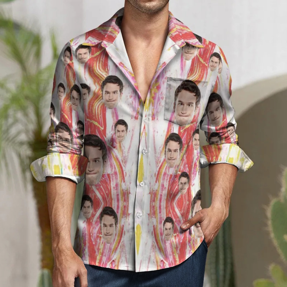 Custom Face All Over Print Large Long Sleeve Shirt Abstract Paint Brush Texture